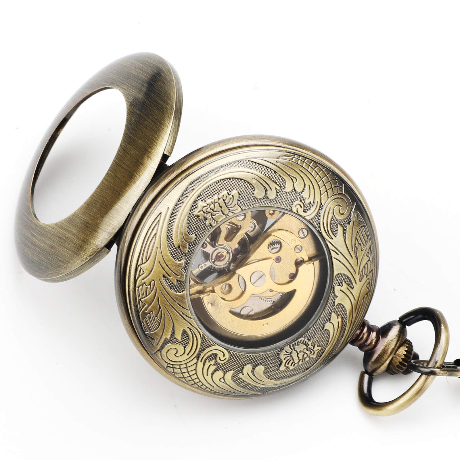 Vintage Automatic Self-Winding Hollow Mechanical Pocket Watch for Men and Women