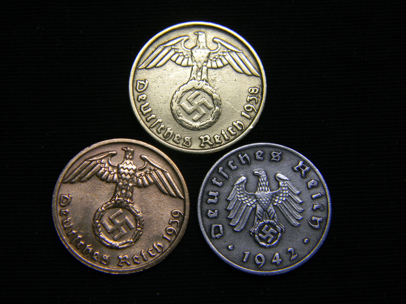 WW2 German Coins Historical WW2 Authentic Artifacts, 5 PF and Two 1 PF