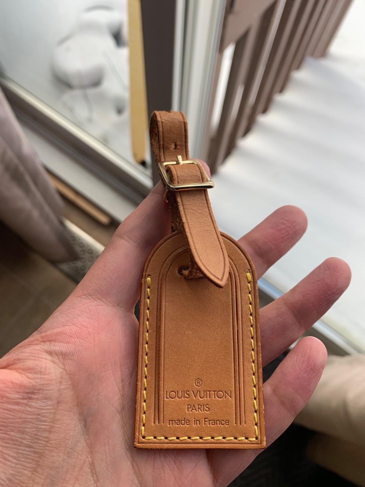 Authentic Louis Vuitton leather luggage tag !