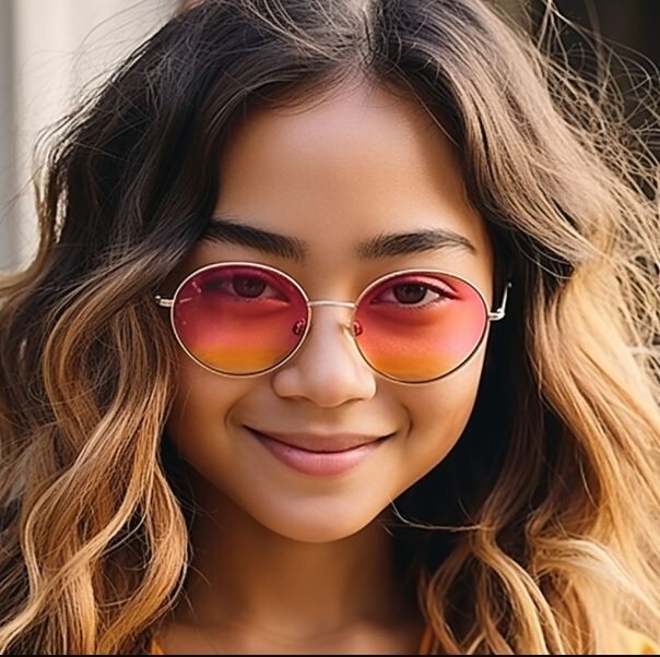 KIDS CHILD SIZE ROUND SUNGLASSES 2 TONE PINK-YELLOW COLORED LENS HIPPIE CIRCLE