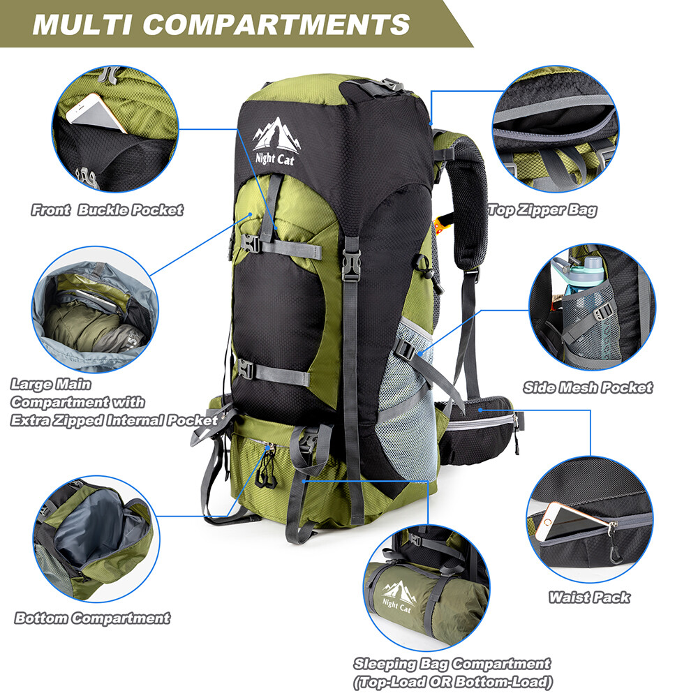 70L Outdoor Hiking Backpack Camping Rucksack Waterproof Shoulder Travel Bag USA