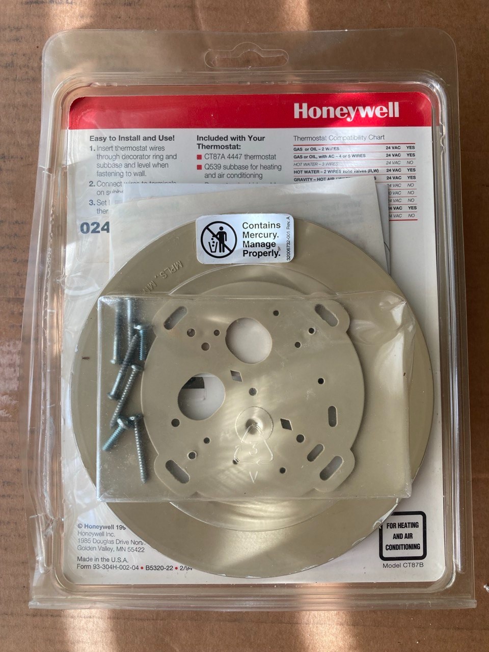 HONEYWELL ROUND HEATING OR COOLING THERMOSTAT T87F 1867