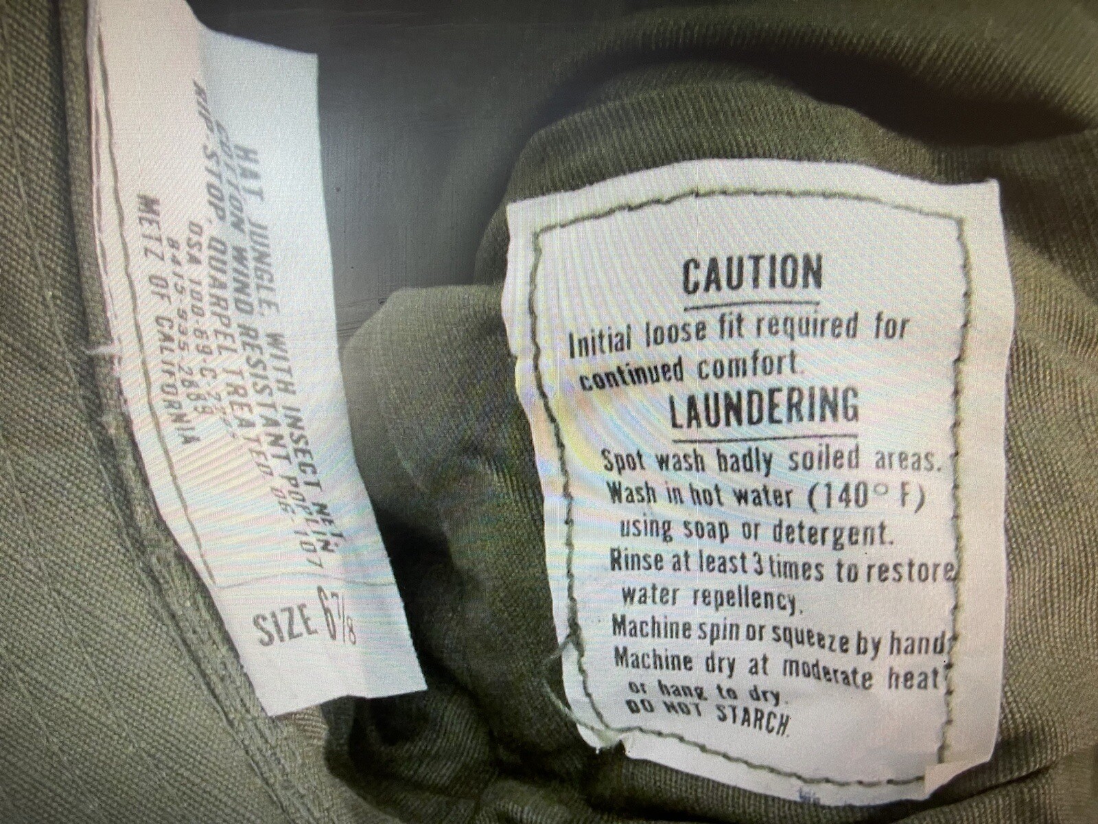 US VIETNAM ERA OD JUNGLE BOONIE HAT 67/8 OG/107 NEW W MOSQUITO NET New.