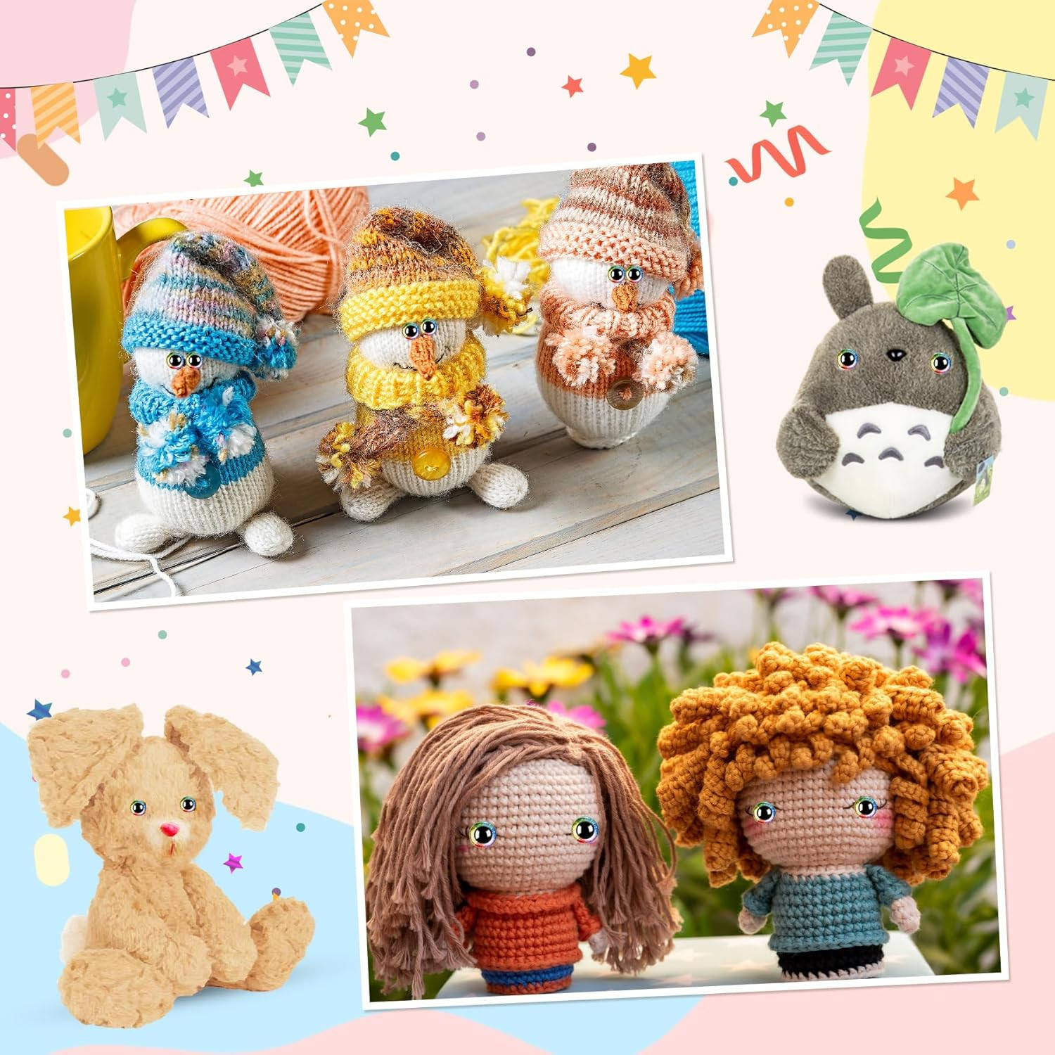 160Pcs Rainbow Glitter Safety Eyes for Amigurumi Large Plastic Eye for Stuffed A