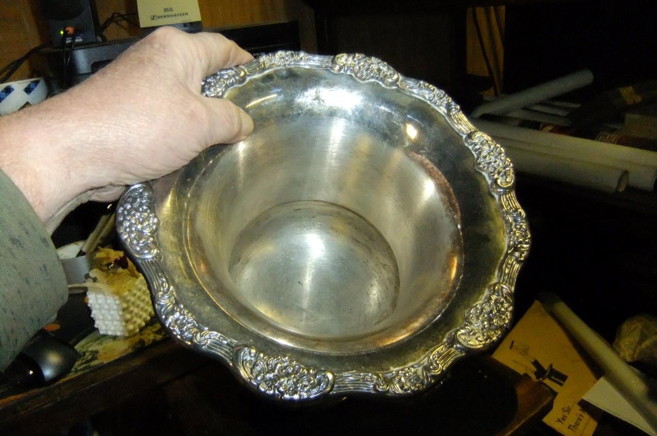 large silver plated ice bucket wine cooler pedestal trophy cup -by Towle