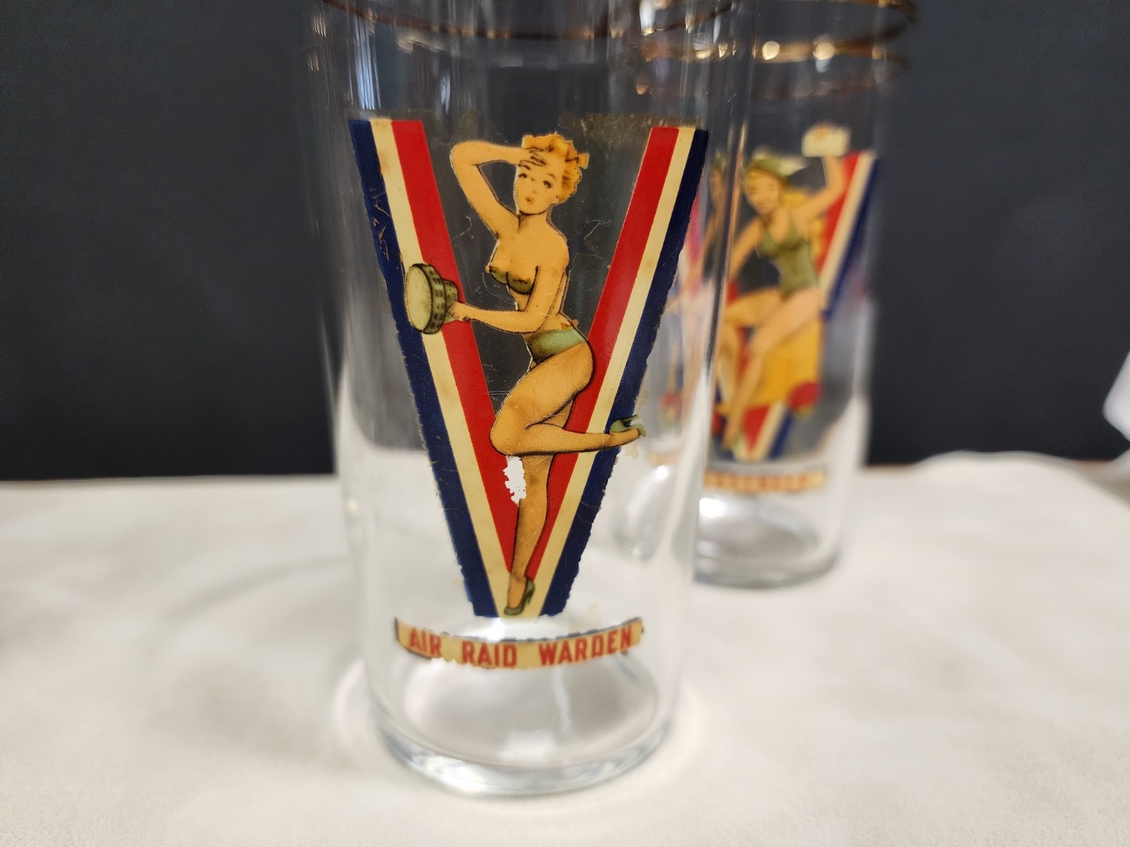 6 WWII Victory Drinking Glasses Pinup Girl V is for Victory Vintage 1942