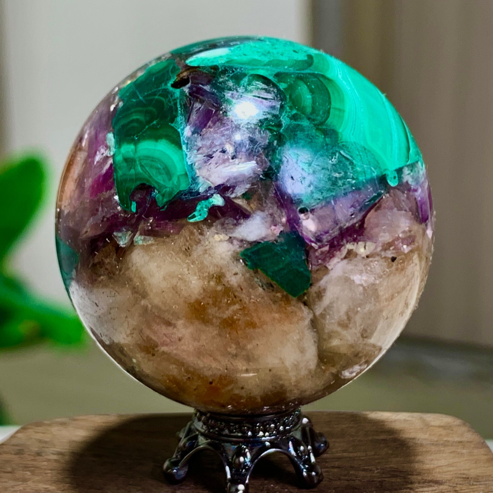 77G Newly discovered rare malachite purple mica symbiotic sphere restoration