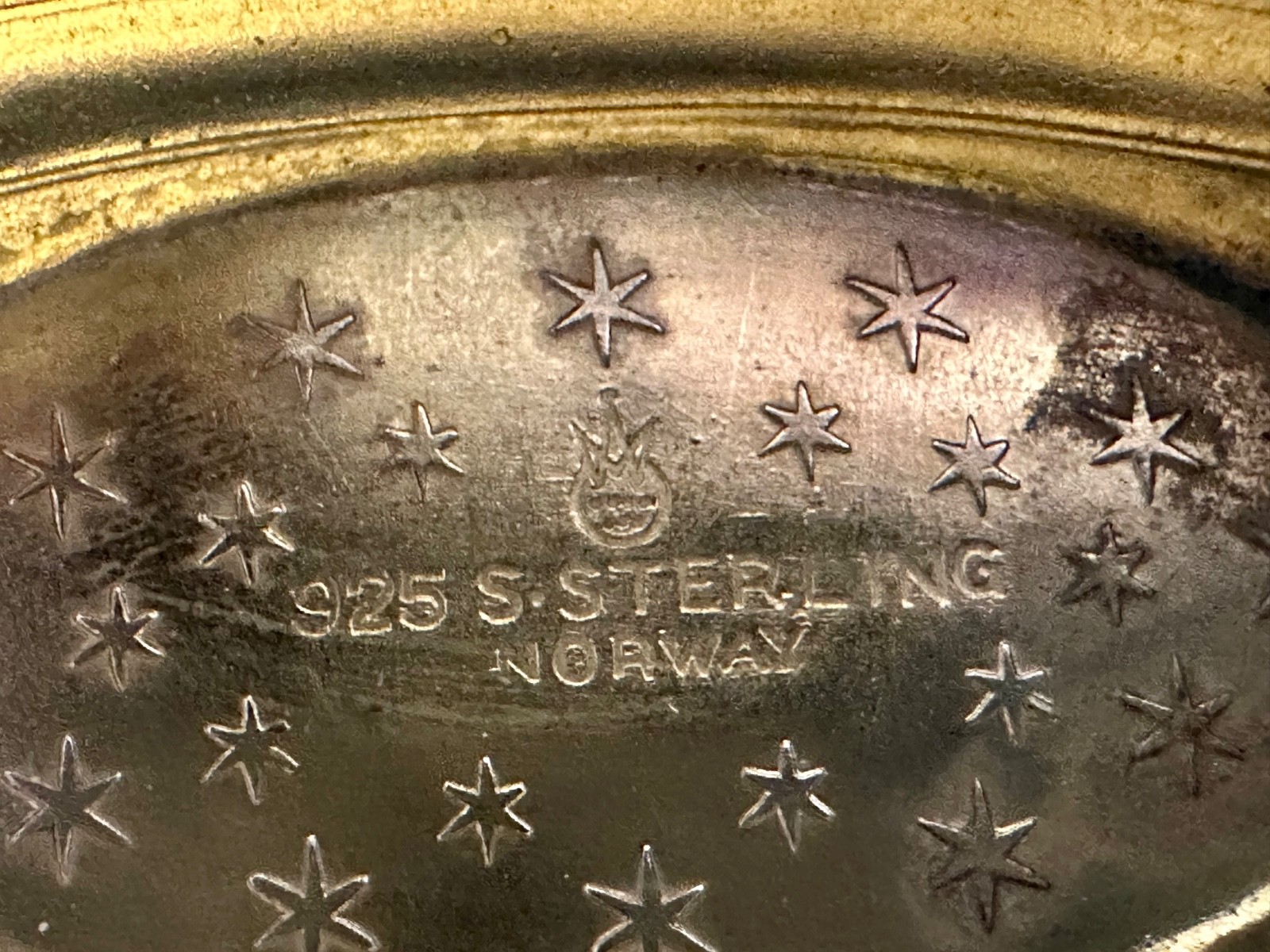 Theodore Olsen Norway Gilt Sterling Silver Blue Guilloche Viking Ship Salt