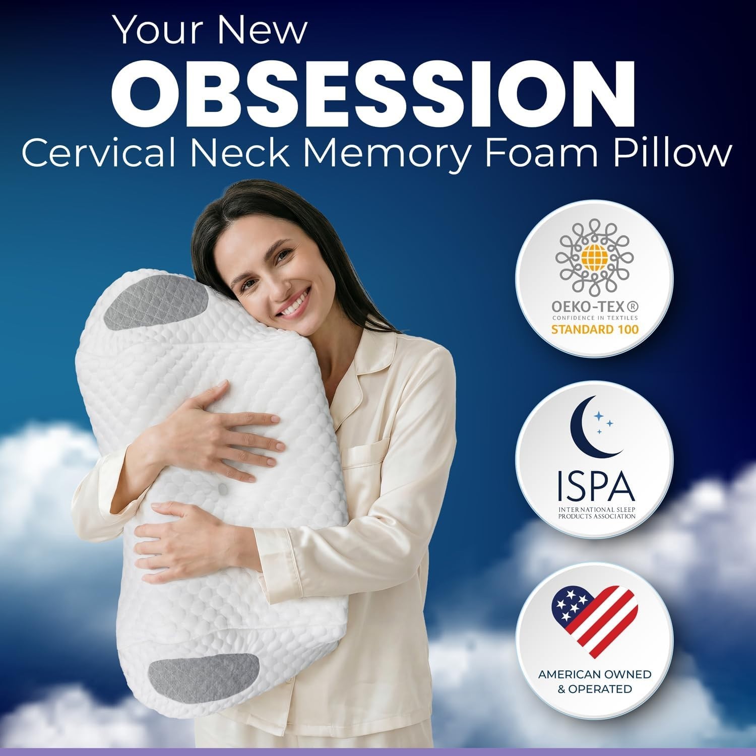 Ergo Pillow for Sleep Apnea, Neck Pain, and Snoring Relief, Standard, White Gray