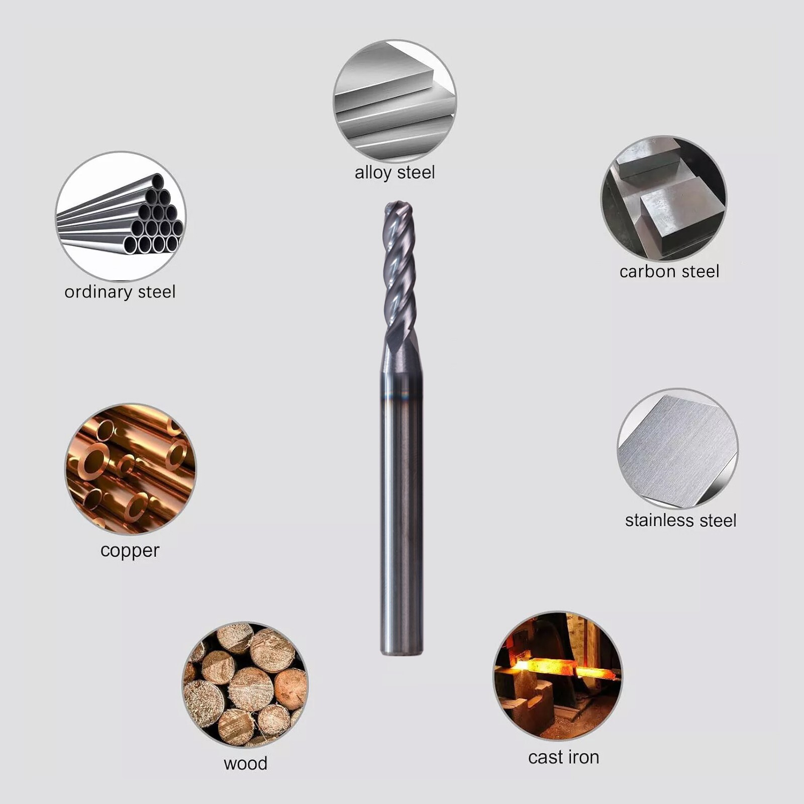 5 PCS 3/32" 4 Flute 1-1/2" Overall Ball Nose Carbide End Mill AlTiN Coated