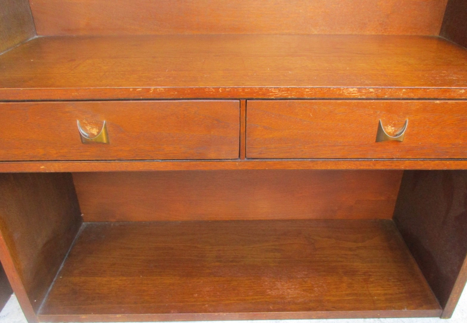 Broyhill Brasilia 1962 Mid Century 2 Drawer/1 Shelf Wood & Brass Bookcases Set/2