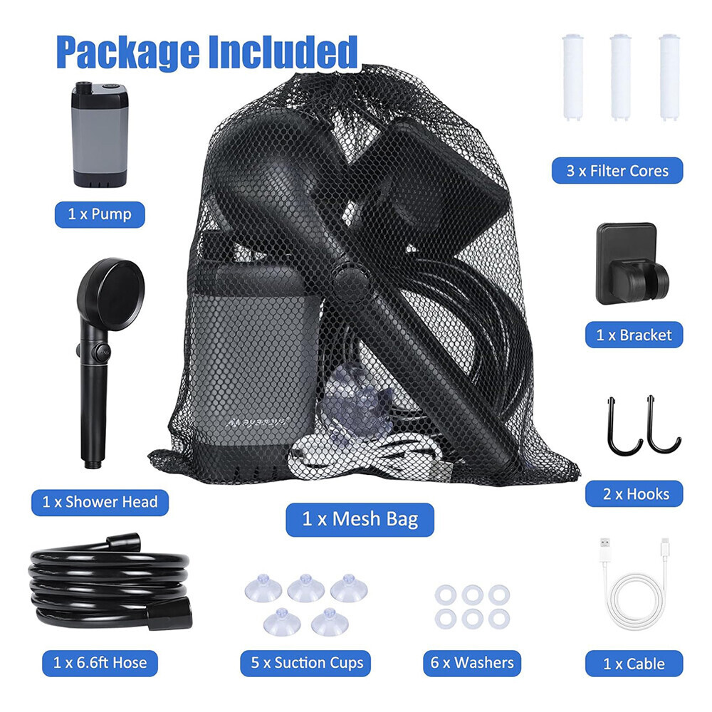 Portable Camping Shower Outdoor Camp Pump Rechargeable for Hiking Travel Beach