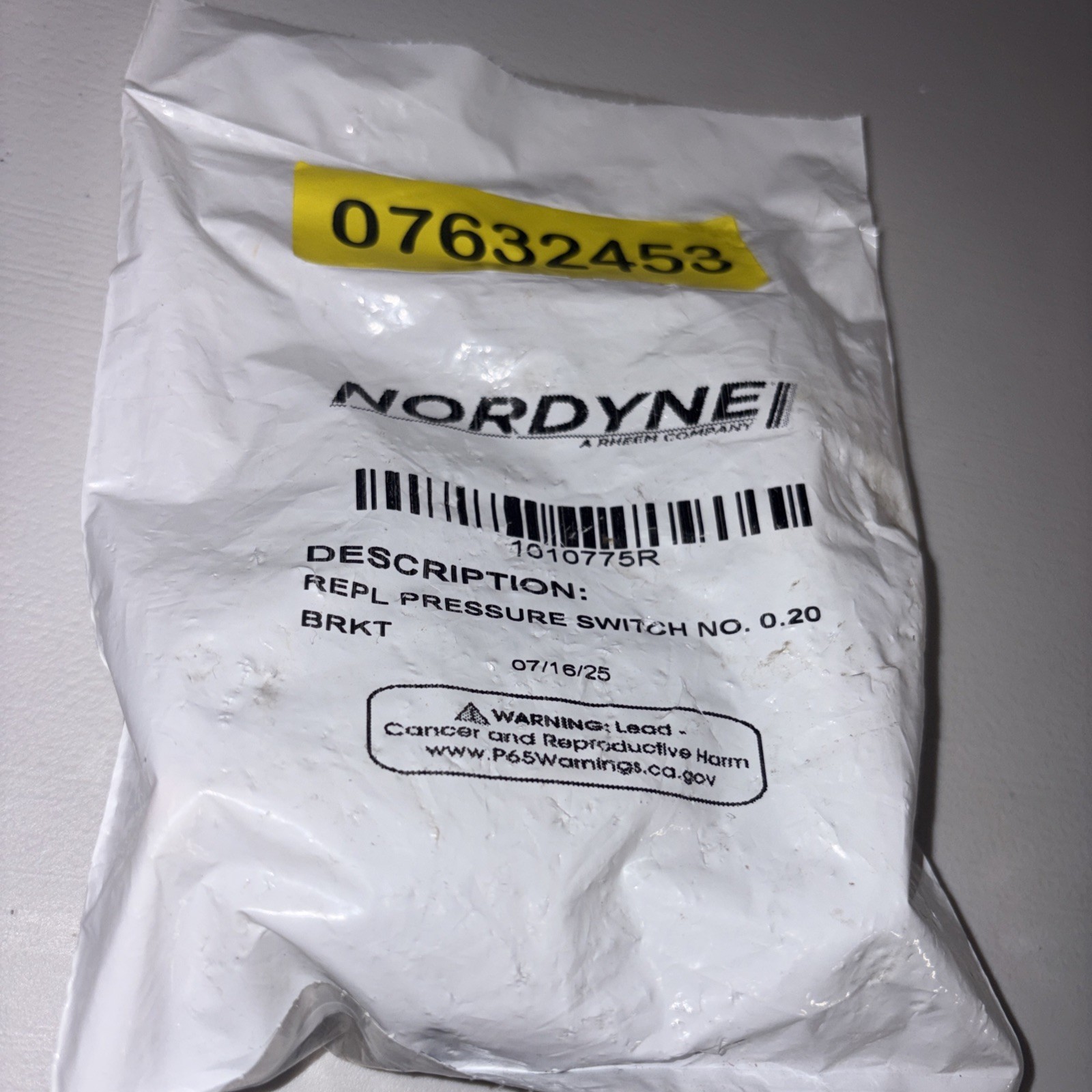 Nordyne Intertherm Gas Furnace Pressure Switch no. 0.20 1010775R