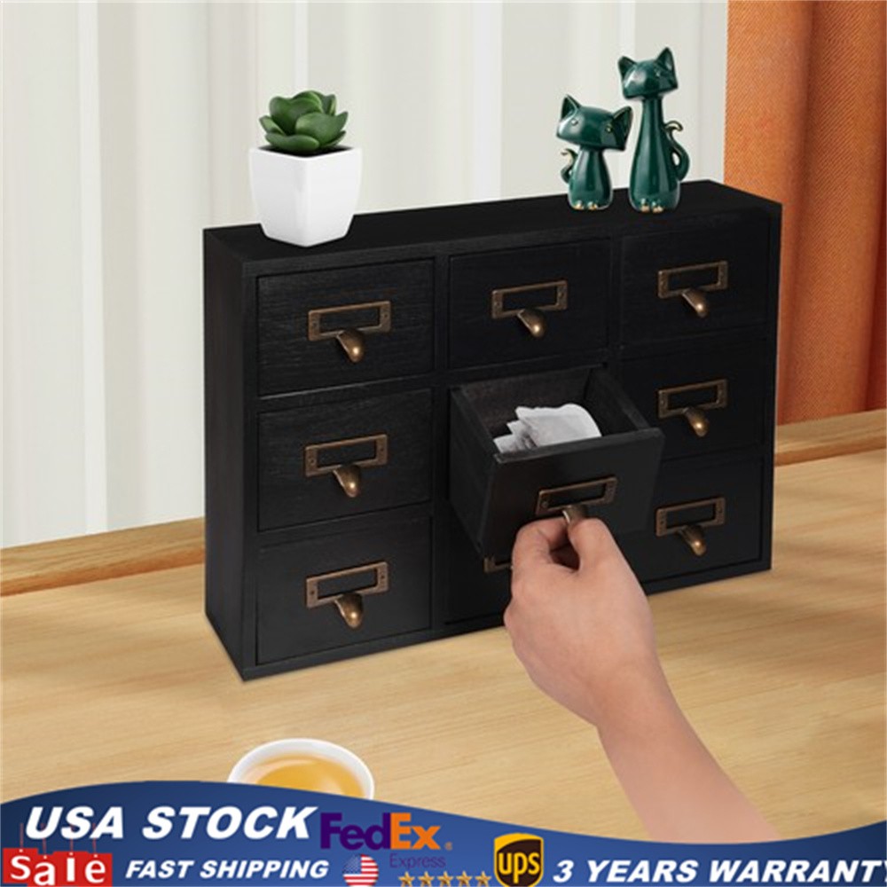 Apothecary Chest  Cabinet, Wooden Medicine Drawer Organizer Box With 9 Drawer