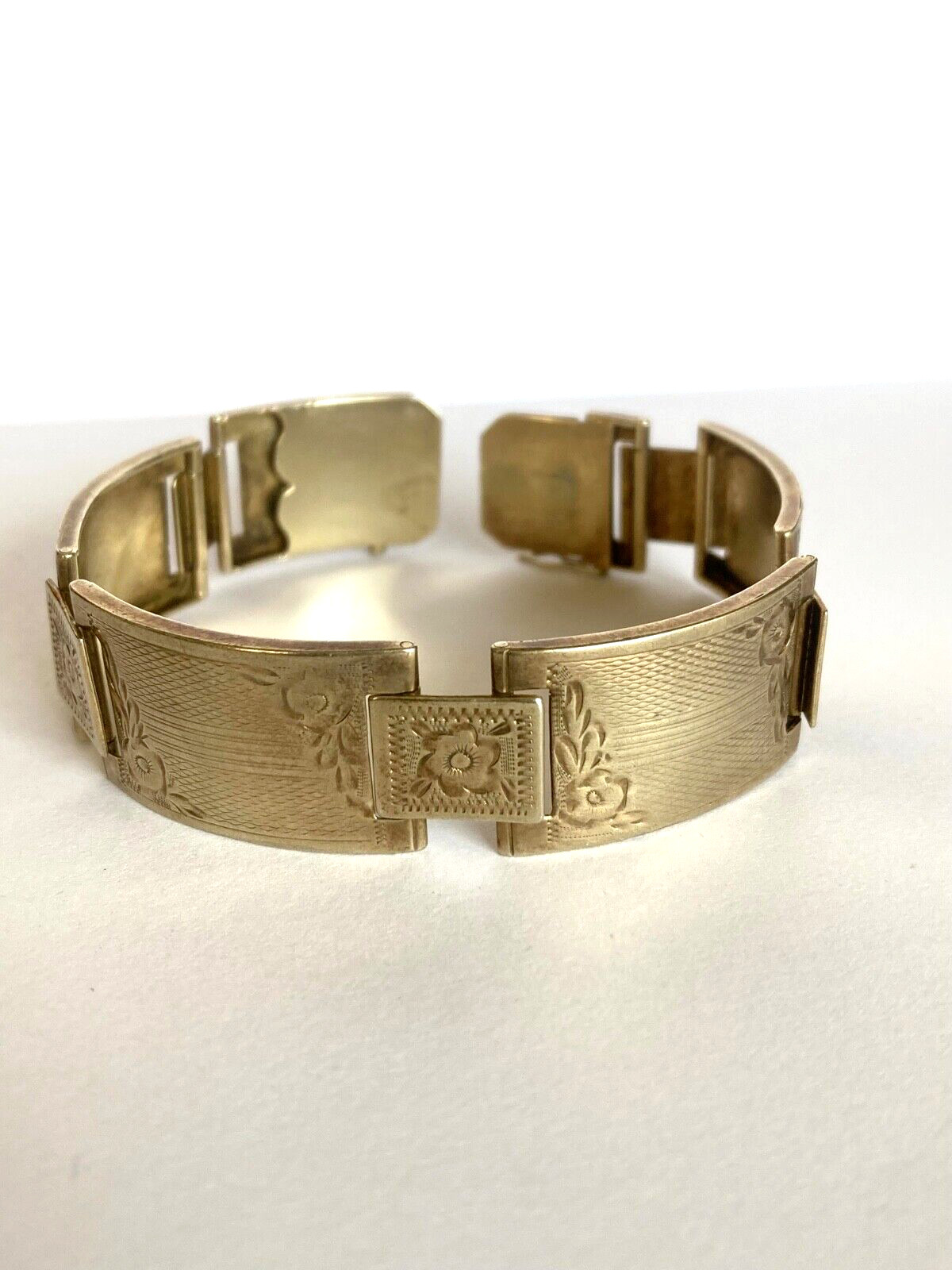 VintageGold Vermeil 835 Silver Floral Hinged Panel Bracelet-Very Rare-Hallmarked