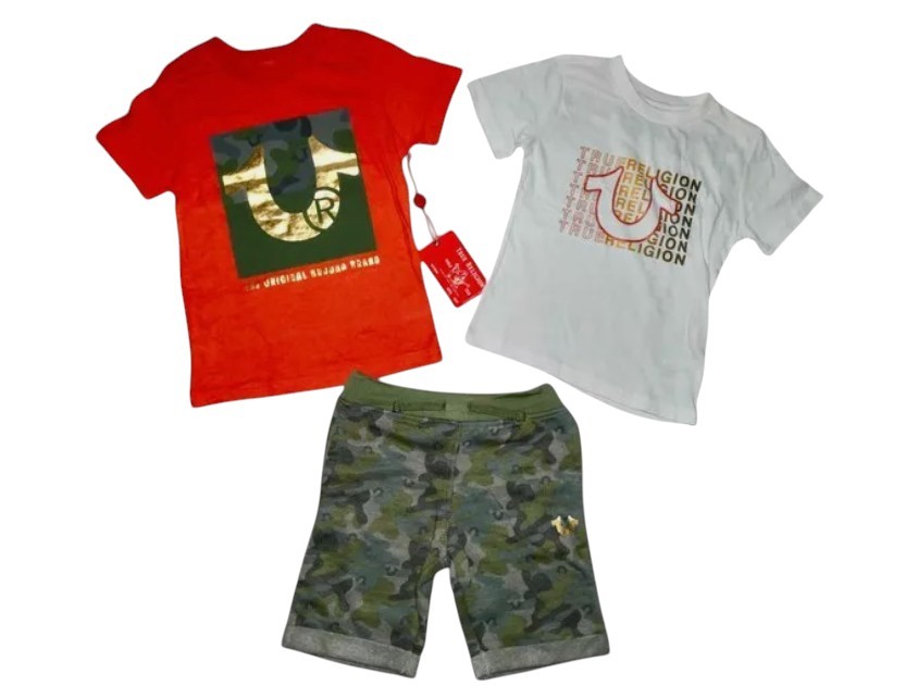 True Religion Boys 3-Piece Outfit Set Camo Tee Shirt Shorts