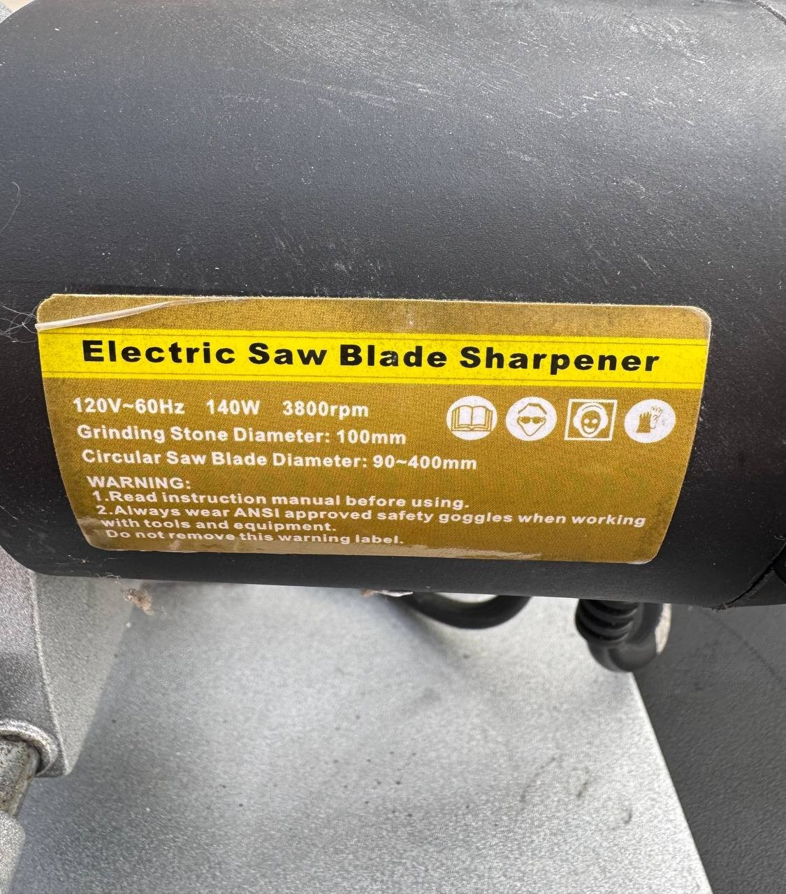 Electric Circular Saw Blade Sharpener 120V 140W 3800RPM 90–400mm Used