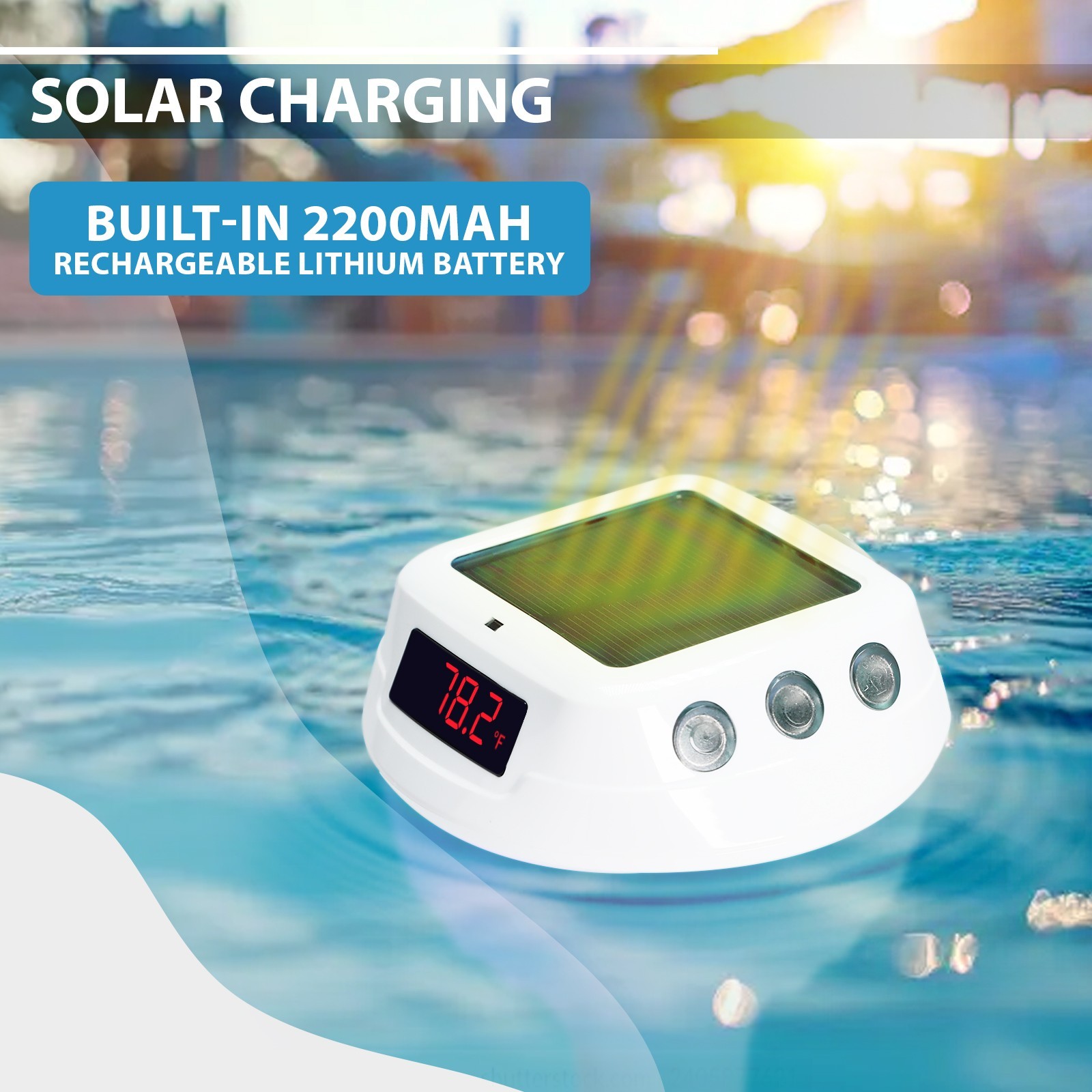 ILTH-518 Solar Wireless Pool Thermometer RGB IP68 Floating with Receiver