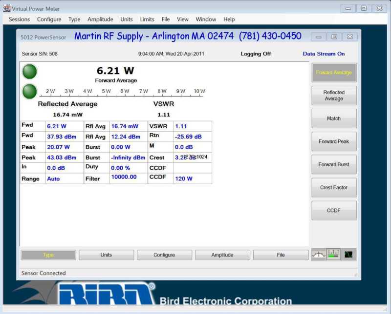 Bird 7020-1-030301 USB Broadband Digital RF Power Meter 25-1000 MHz