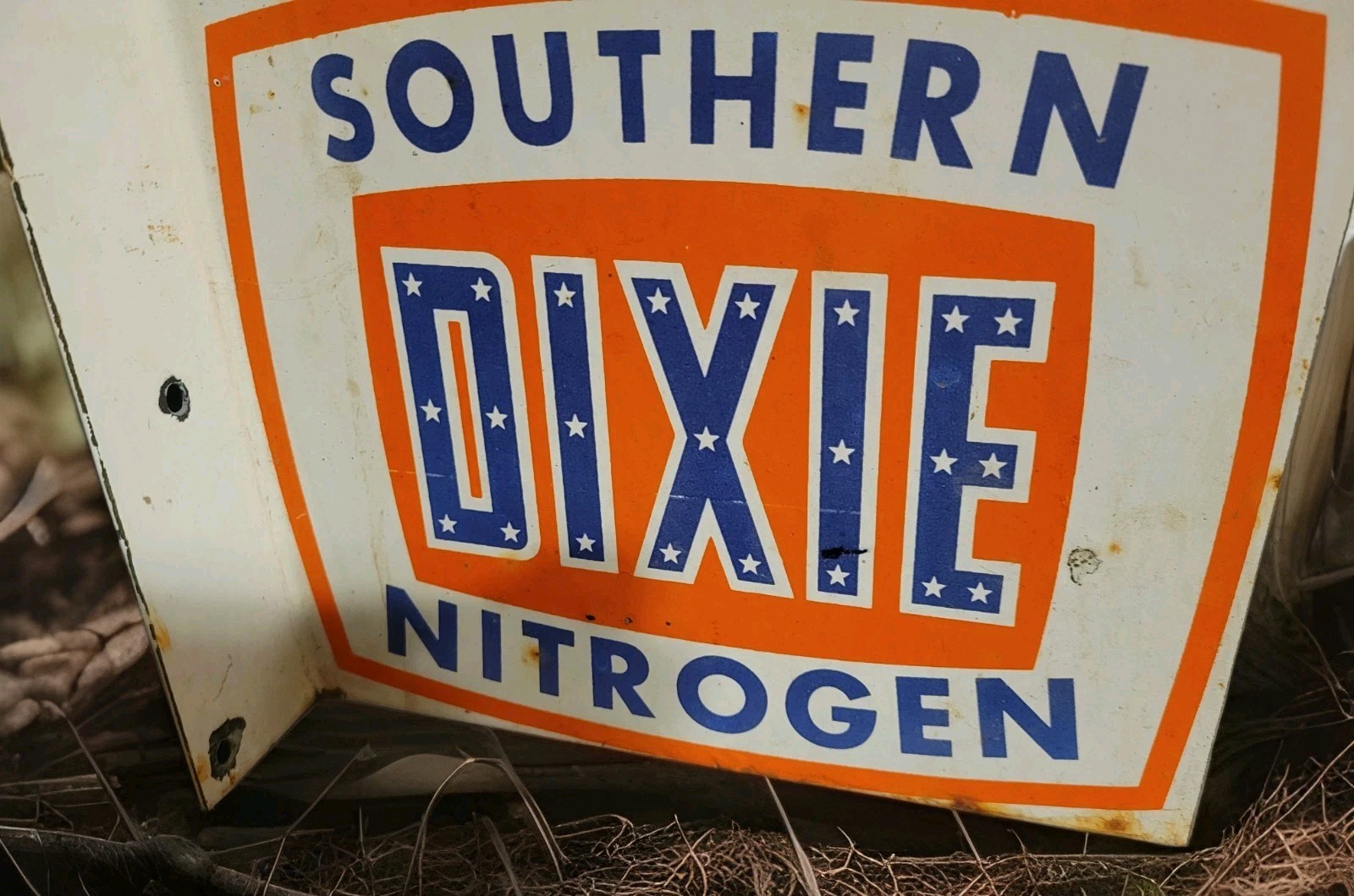 Vintage Dixie Southern Porcelain Flange Sign Nitrogen Rebel Black Americana USA