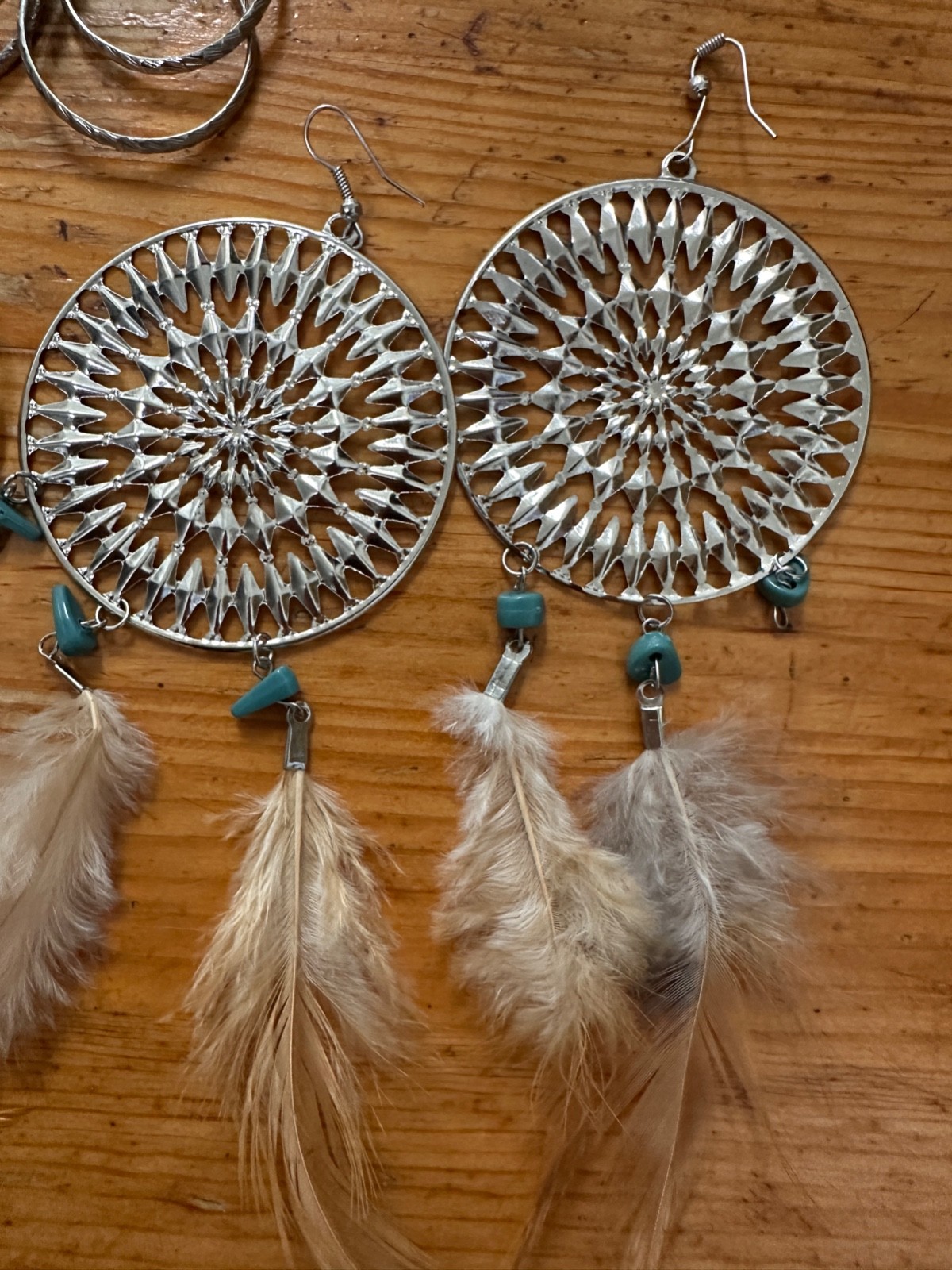 Lot Of 4 Pairs of Silver Tone Dangle Earrings Faux Gem Fantasy