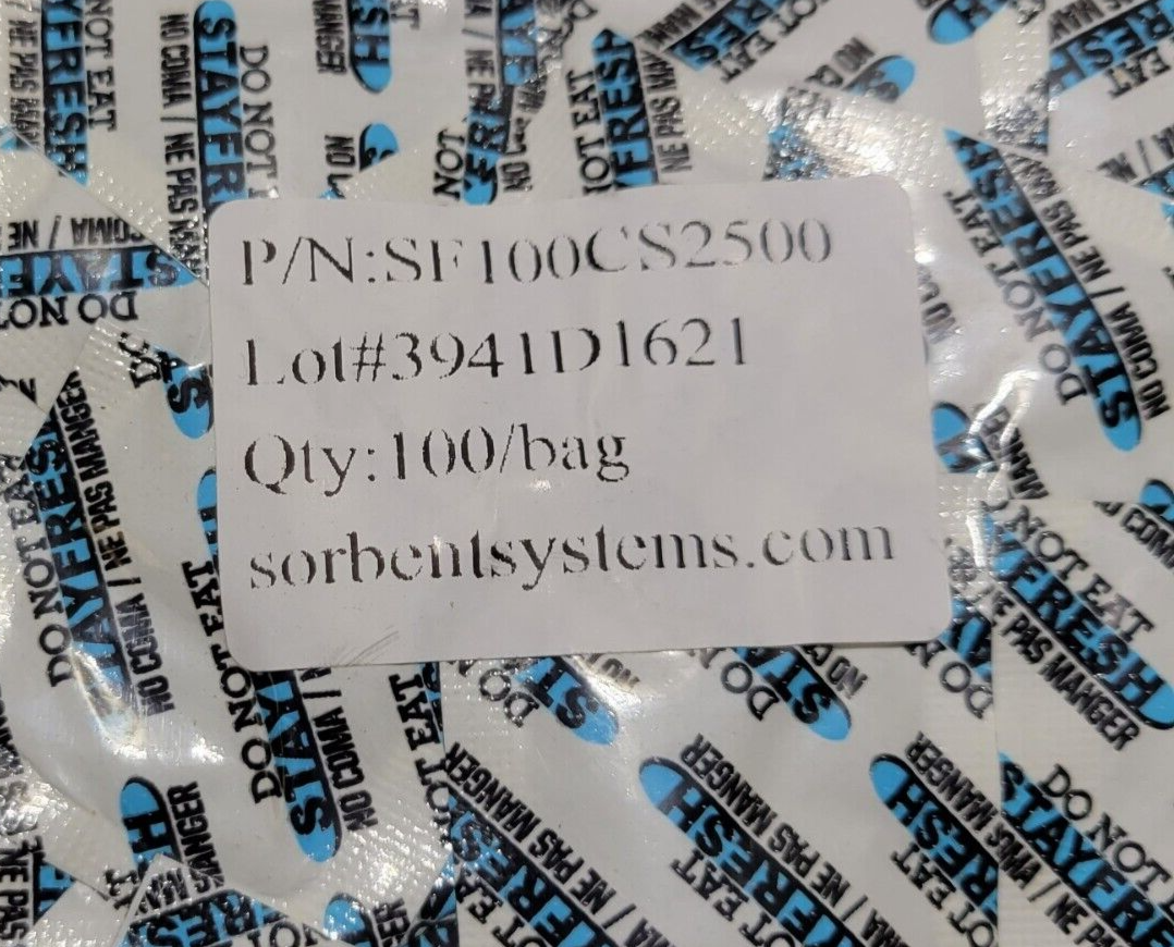 2500 pcs. Stay Fresh 100cc Oxygen Absorber Sorbent Systems 1 case, SF100CS2500