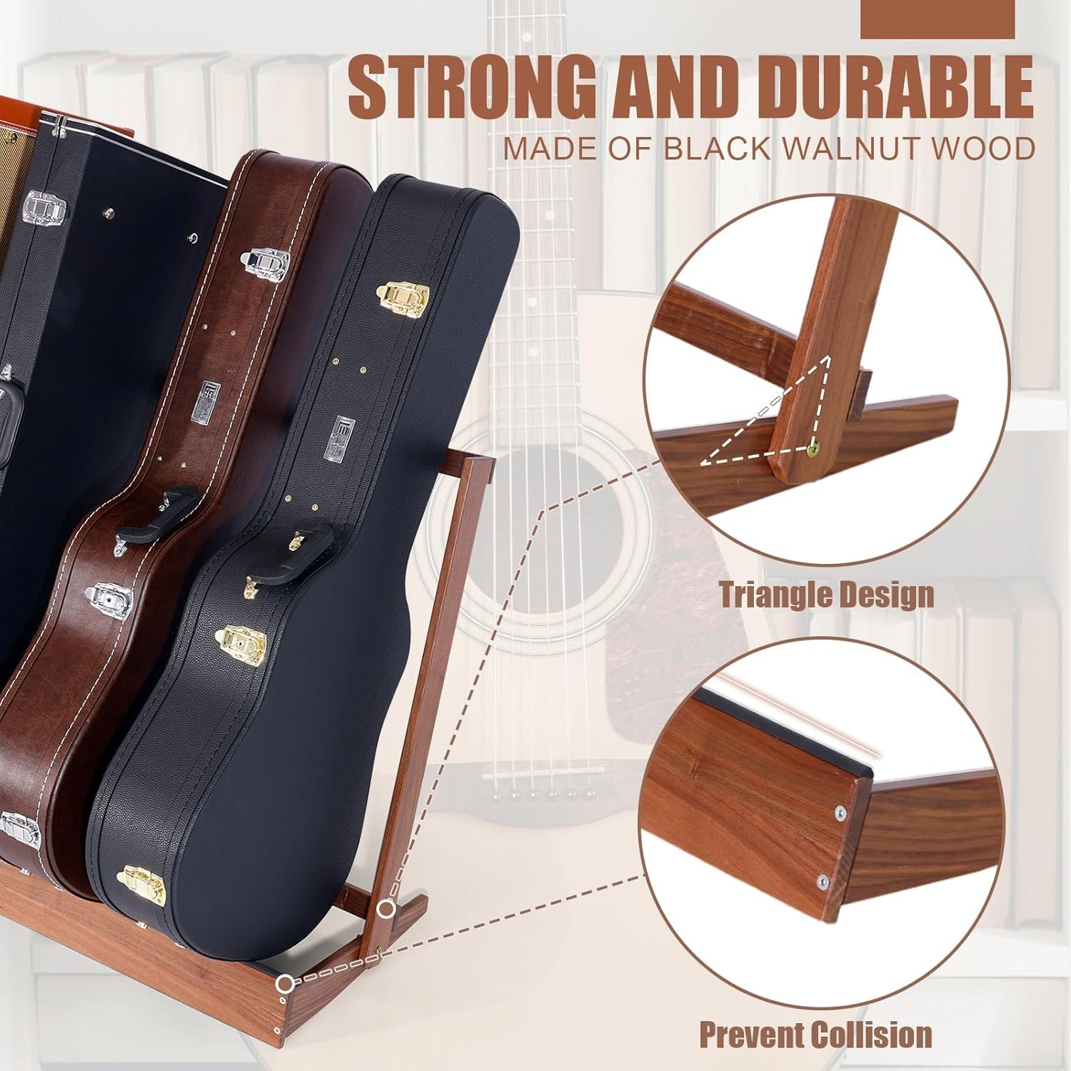 Guitar Case Rack - Folding Black Walnut Wood Case Stand for Multiple Guitars,...