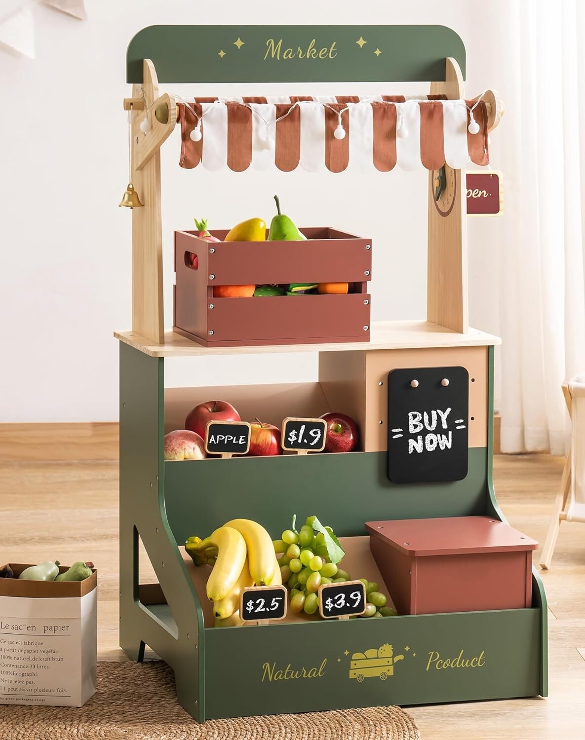 Robud Wooden Grocery Store Playset Play Store Starlight Market Playset for 3+