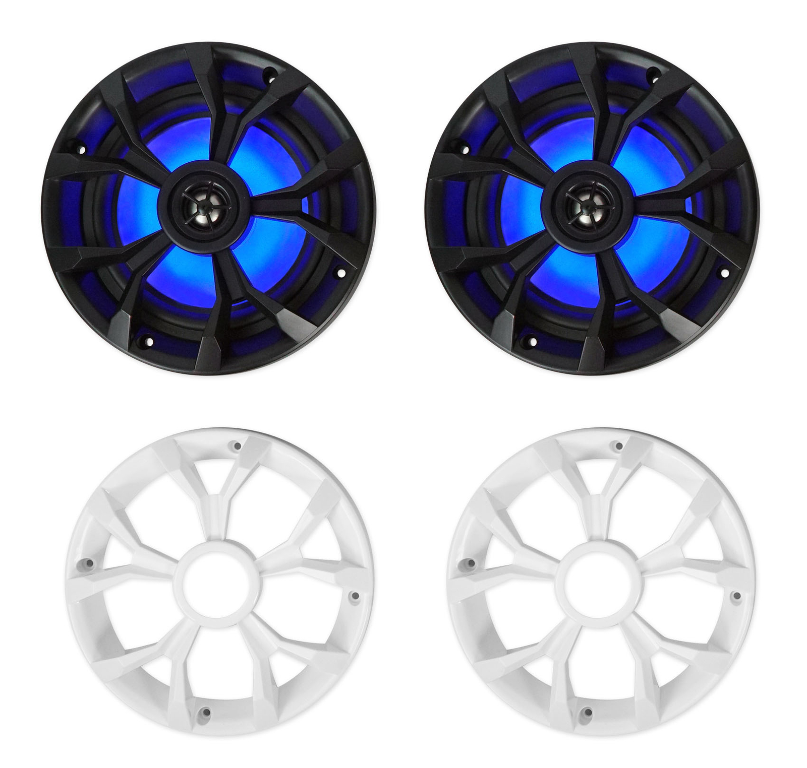 (4) Rockville RKL65MBW 6.5" 700w Marine Boat Speakers w/LED+Black/White Grilles