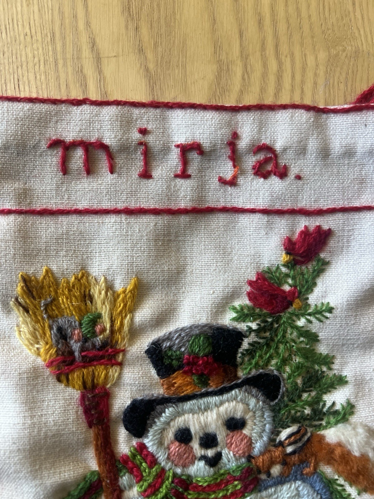 Vtg Christmas Stocking Crewel Friends Of The Snowman Sunset Stitch 1982 MIRJA