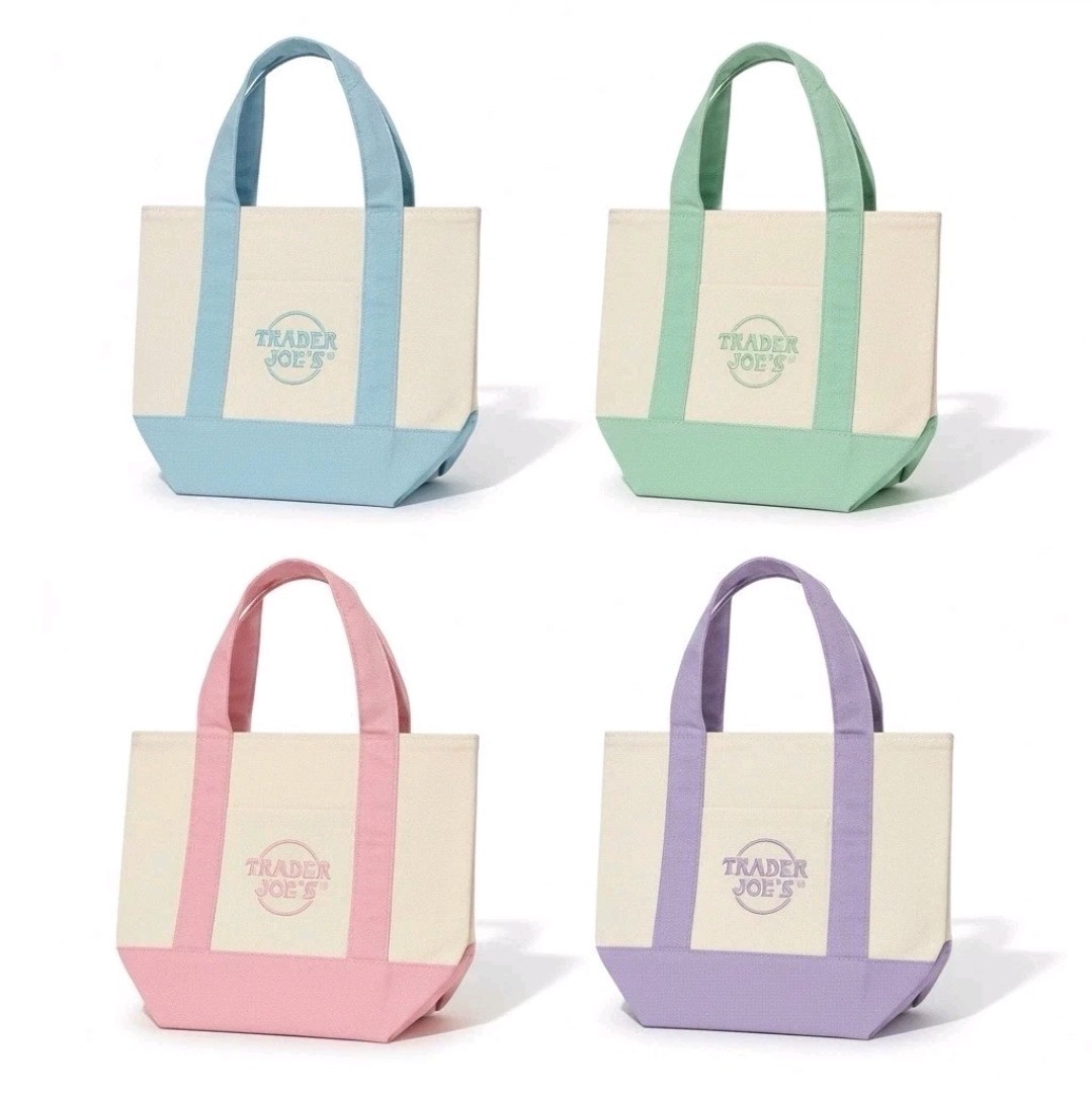 Spring 2026 Trader Joe’s Mini Pastel Canvas Tote Bag Set Of 4 IN HAND