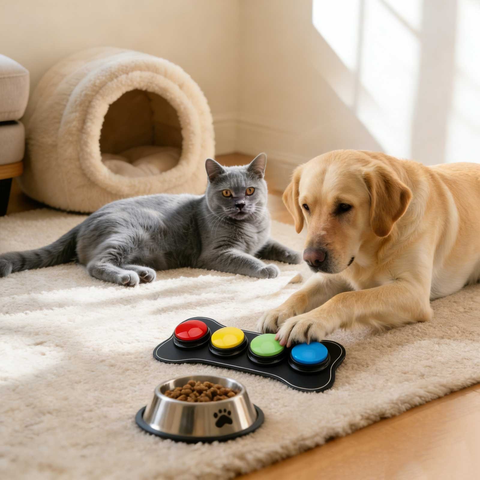 Dog Talking Buttons Communication Set 4 Recordable Voice Buttons w/ Pad Stickers