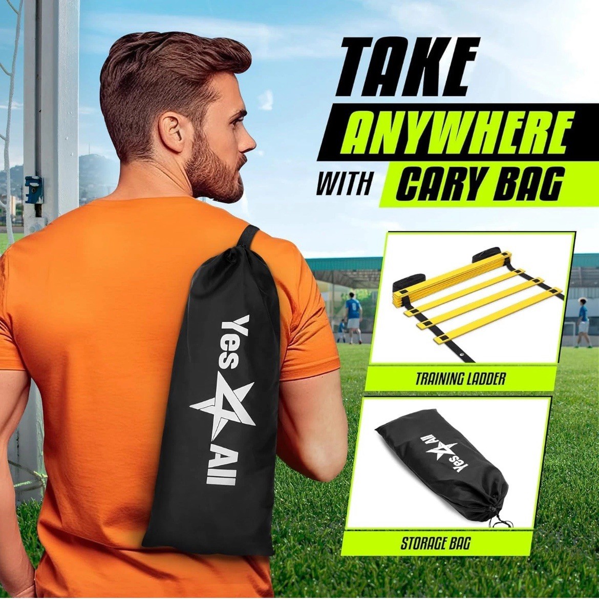 Agility Adjustable Football Ladder Speed Training Equipment (Yellow) 12 Rung