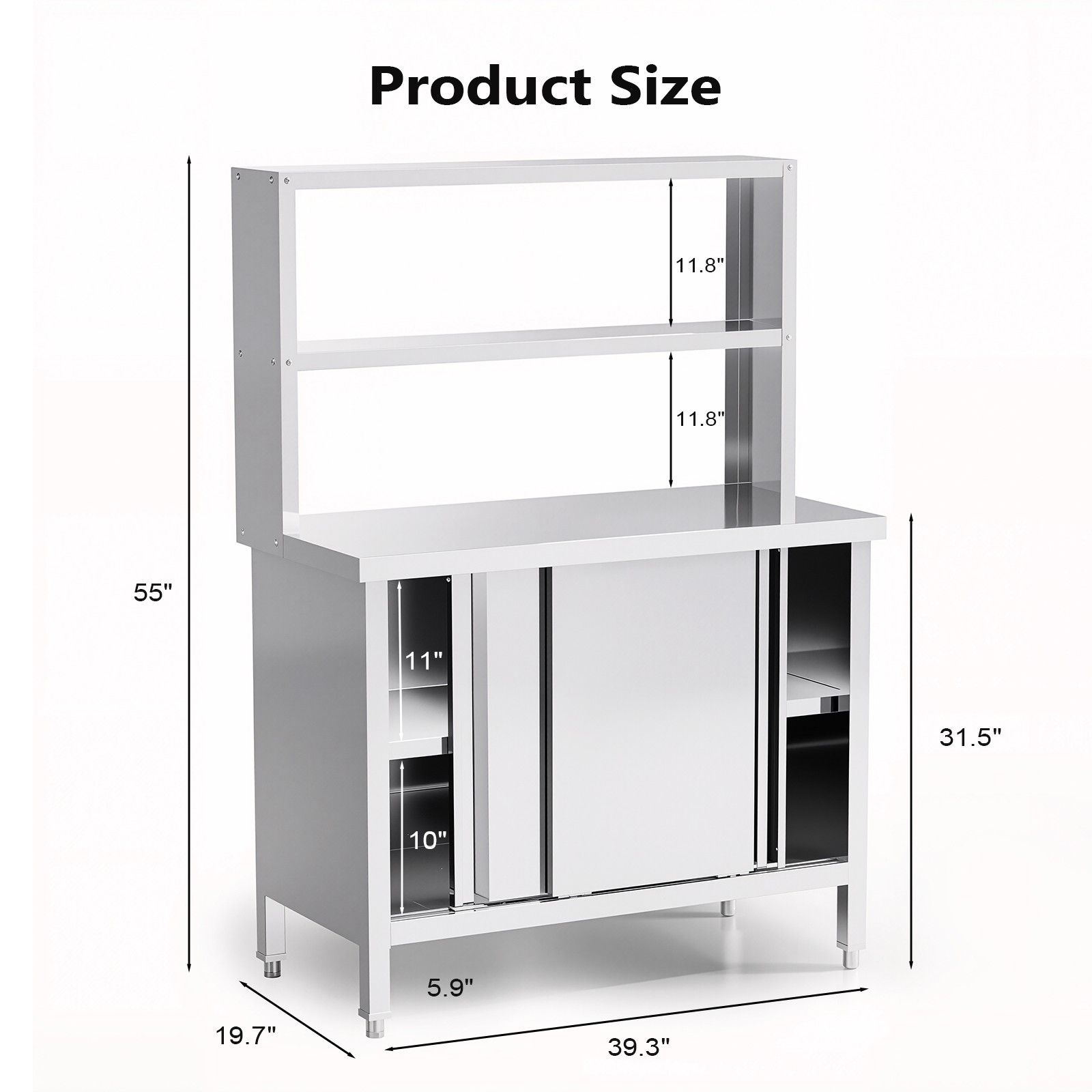 Stainless Steel Kitchen Prep Table with Cabinet & Adjustable Feet 230lb Capacity