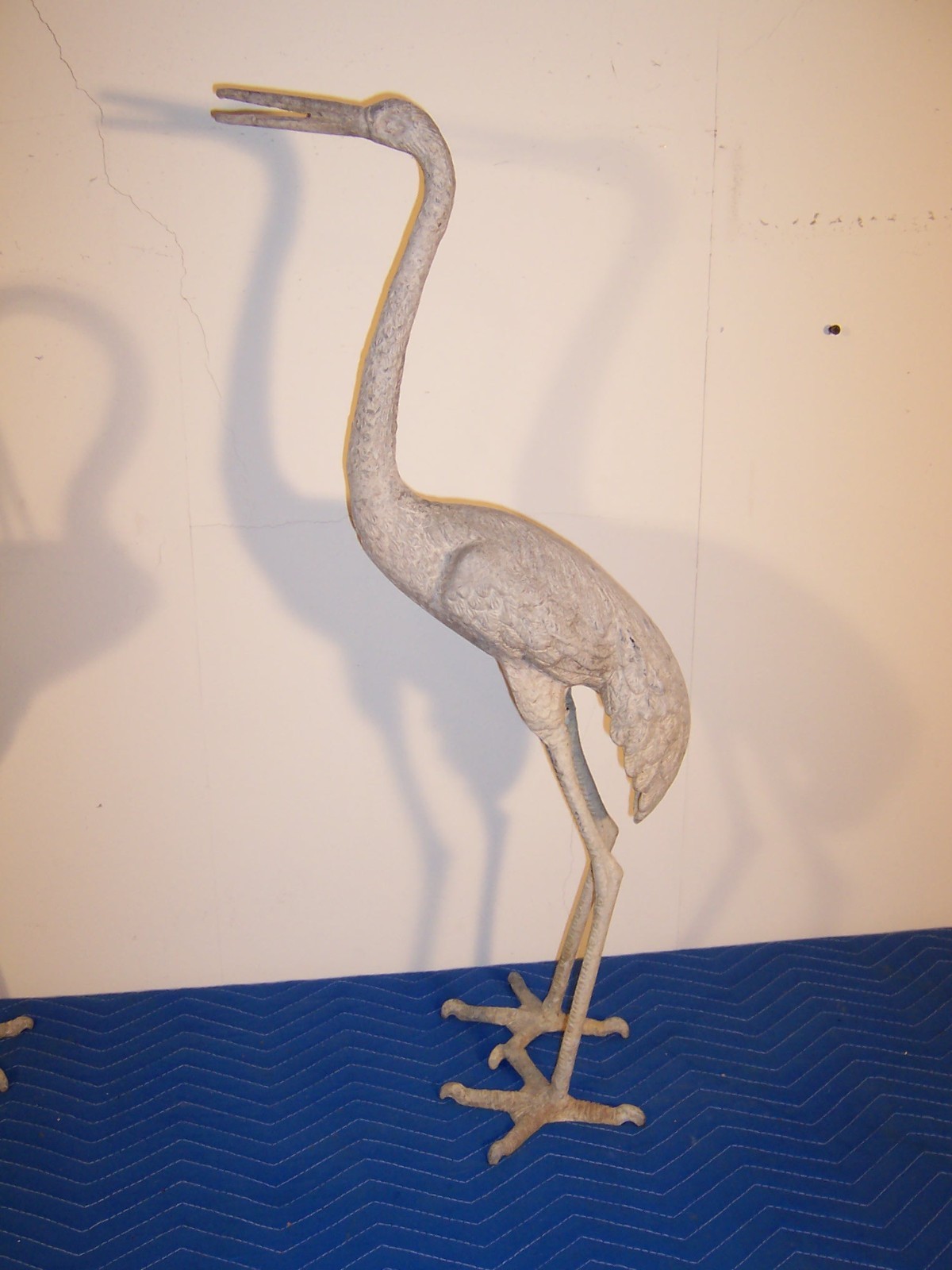 Vintage Weathered Aluminum Egret Crane Bird Garden Pond Statues