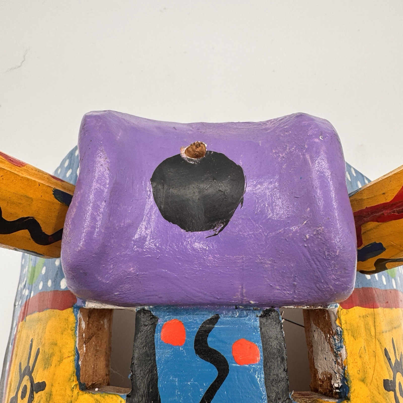 Vintage Guatemalan Festival Bull Mask Hand Carved Wood Folk Art Toro