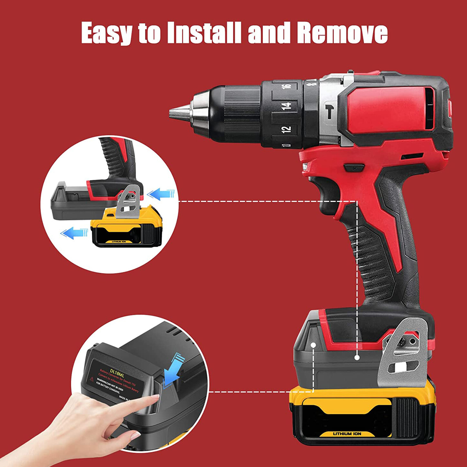 Battery Adapter for De walt 20V Li-Ion Batteries Convert to Milwaukee 18V Tools