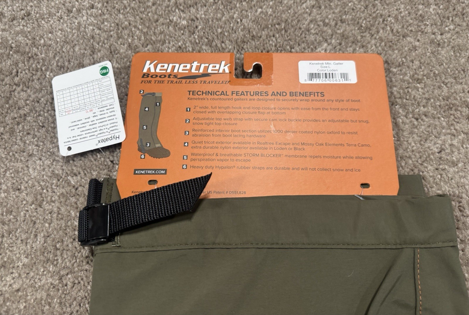 Kenetrek Waterproof Hunting Boot Gaiters, Large, Loden Green