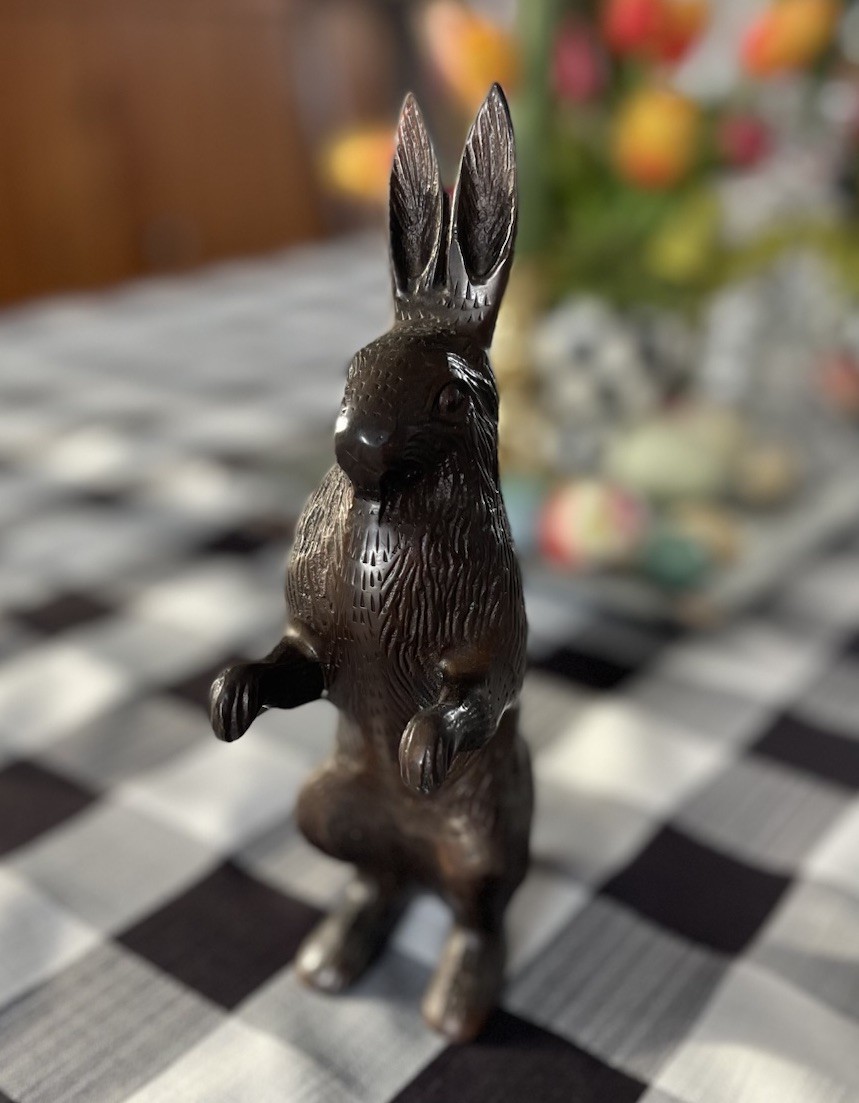 Cast Iron Bunny Rabbit Statue Figurine 8.5" Dark Brown Heavy