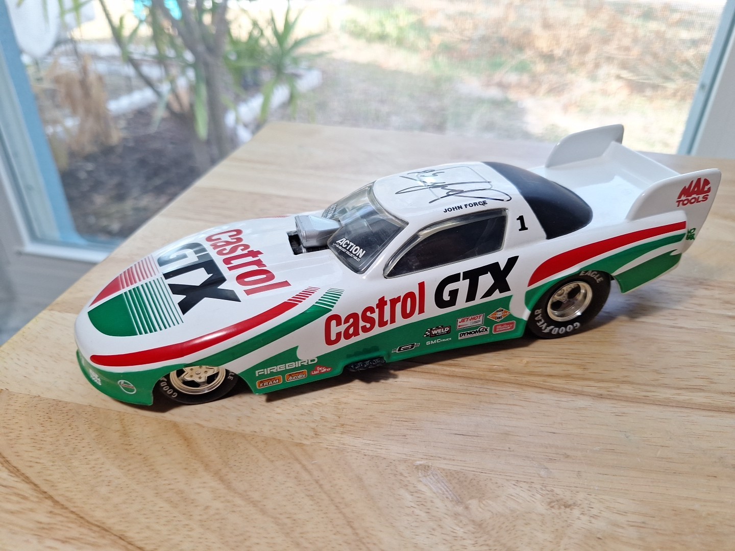 John Force Signed 1997 1/24 Diecast NHRA Winners Circle Funny Car No Fear