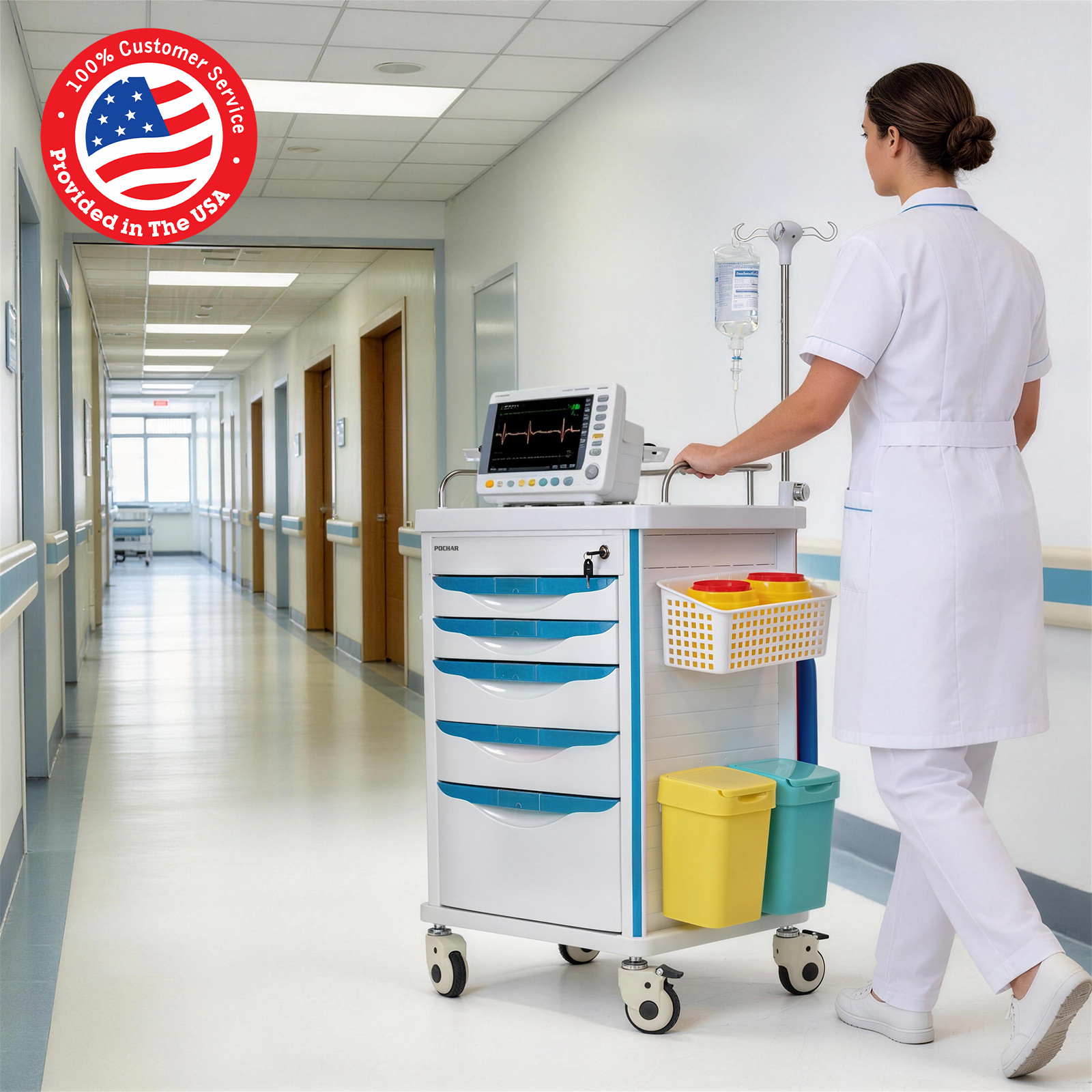 Medical Crash Cart with Emergency Accessory, Emergency Cart for Hospitals Clinic