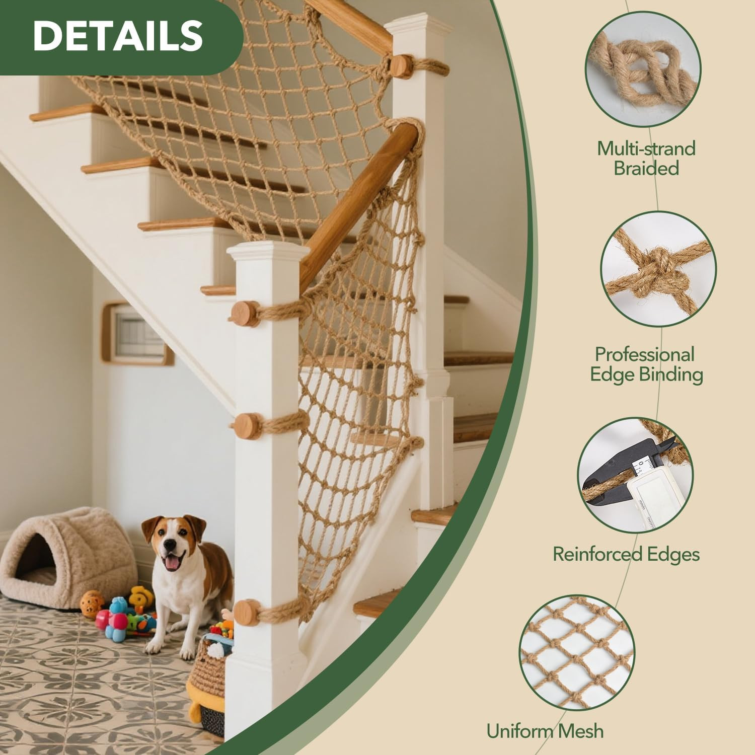 Jute Hemp Rope Net - 3.3X9.8Ft, Outdoor Climbing Net, Balcony and Stair Barrier,