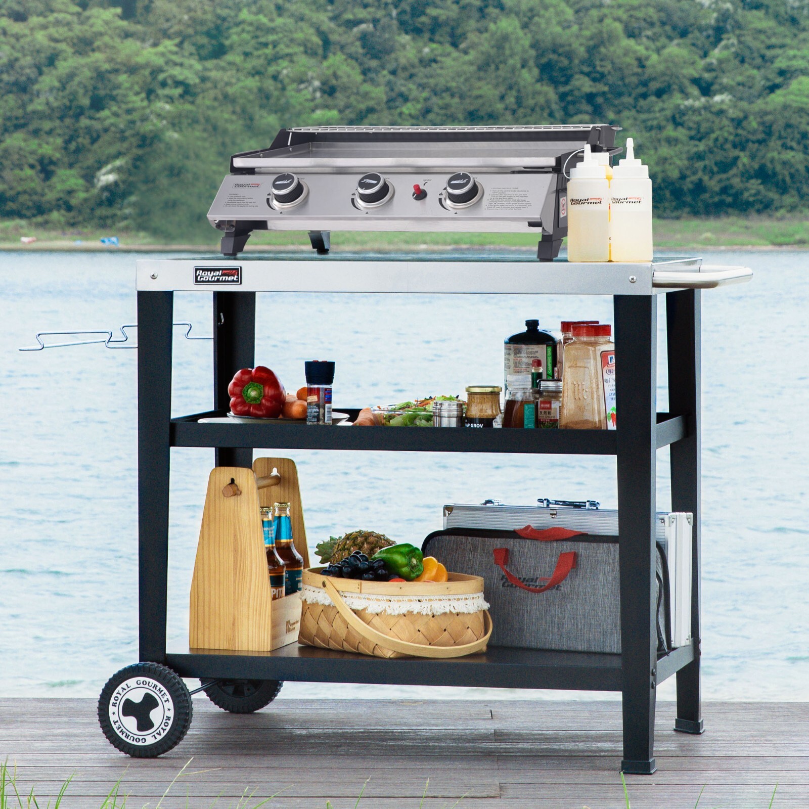 Royal Gourmet 24-Inch Tabletop Propane Griddle w/ Warming Rack & Two Handles