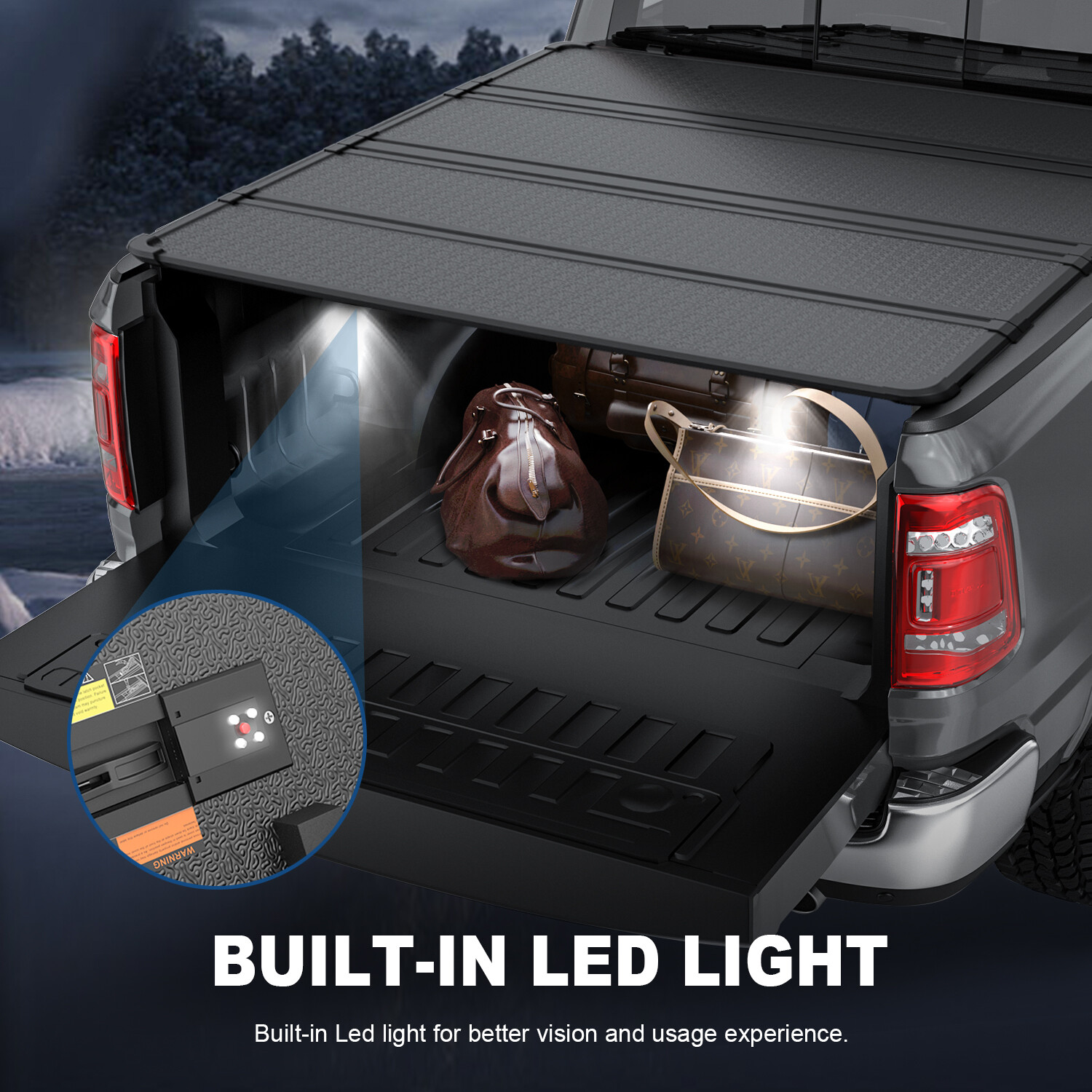 5.5FT Bed 4-Fold Hard Tonneau Cover For 2015-2024 Ford F150 Truck w/ Led Lamp