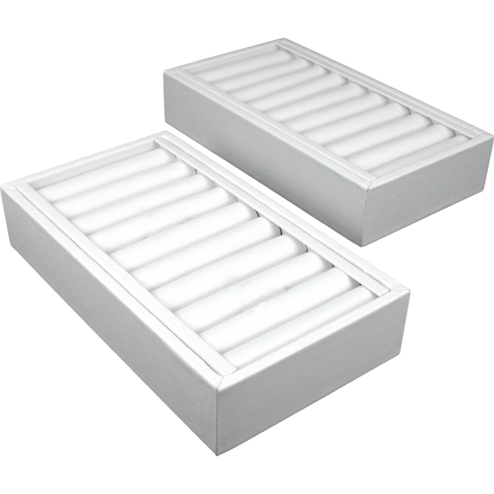 2 White Faux Leather 9 Bangle Bracelet Display Tray