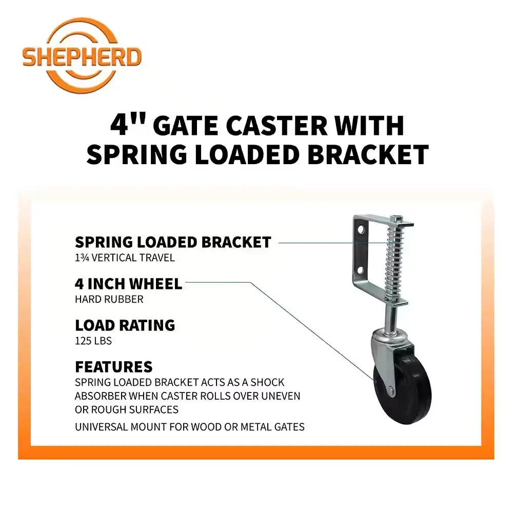 4 Inch Spring Loaded Gate Caster Rubber Wheel 125 lb Wood Or Chain Link Fence