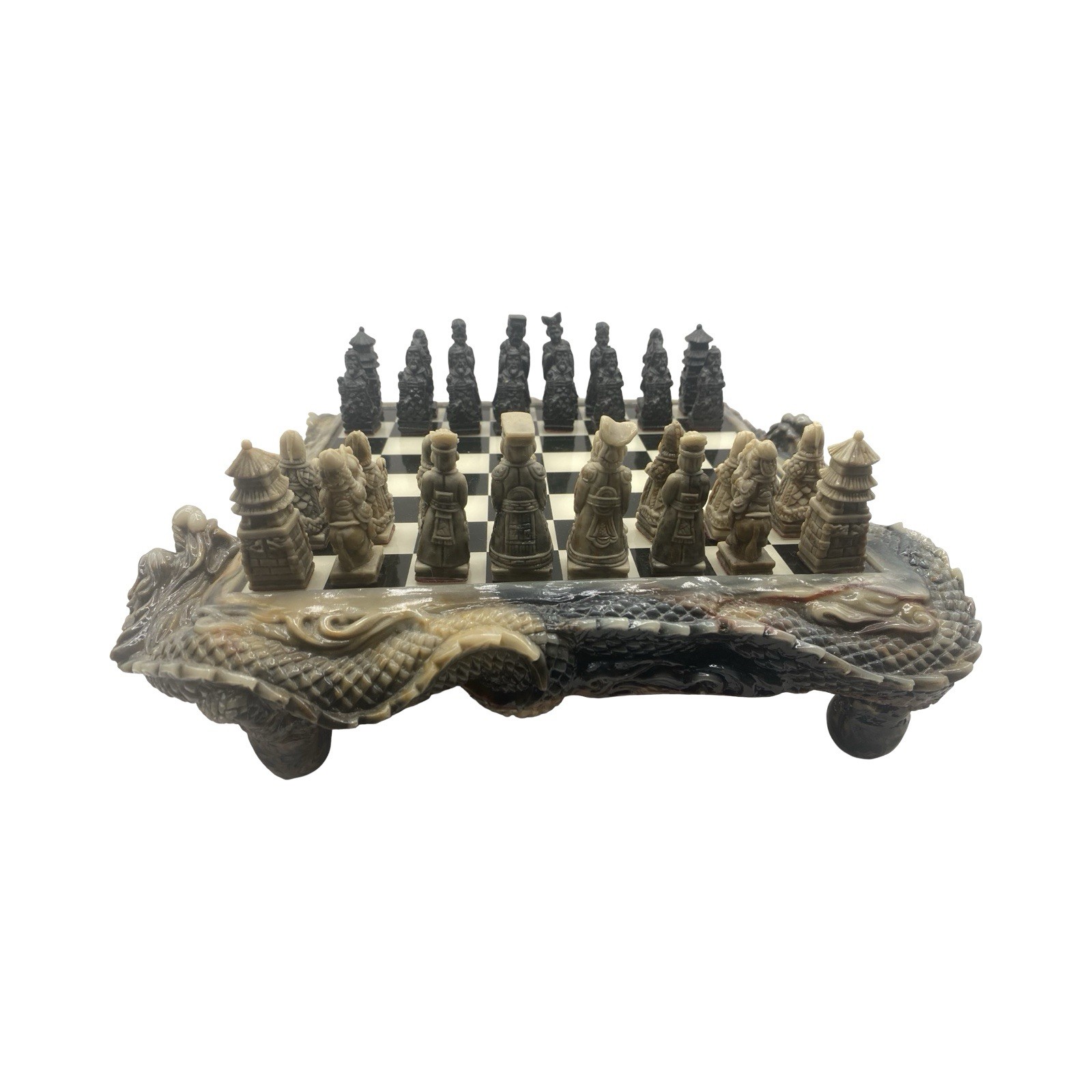 Dragon Collector’s Chess Set Handcrafted Marbleized Asia