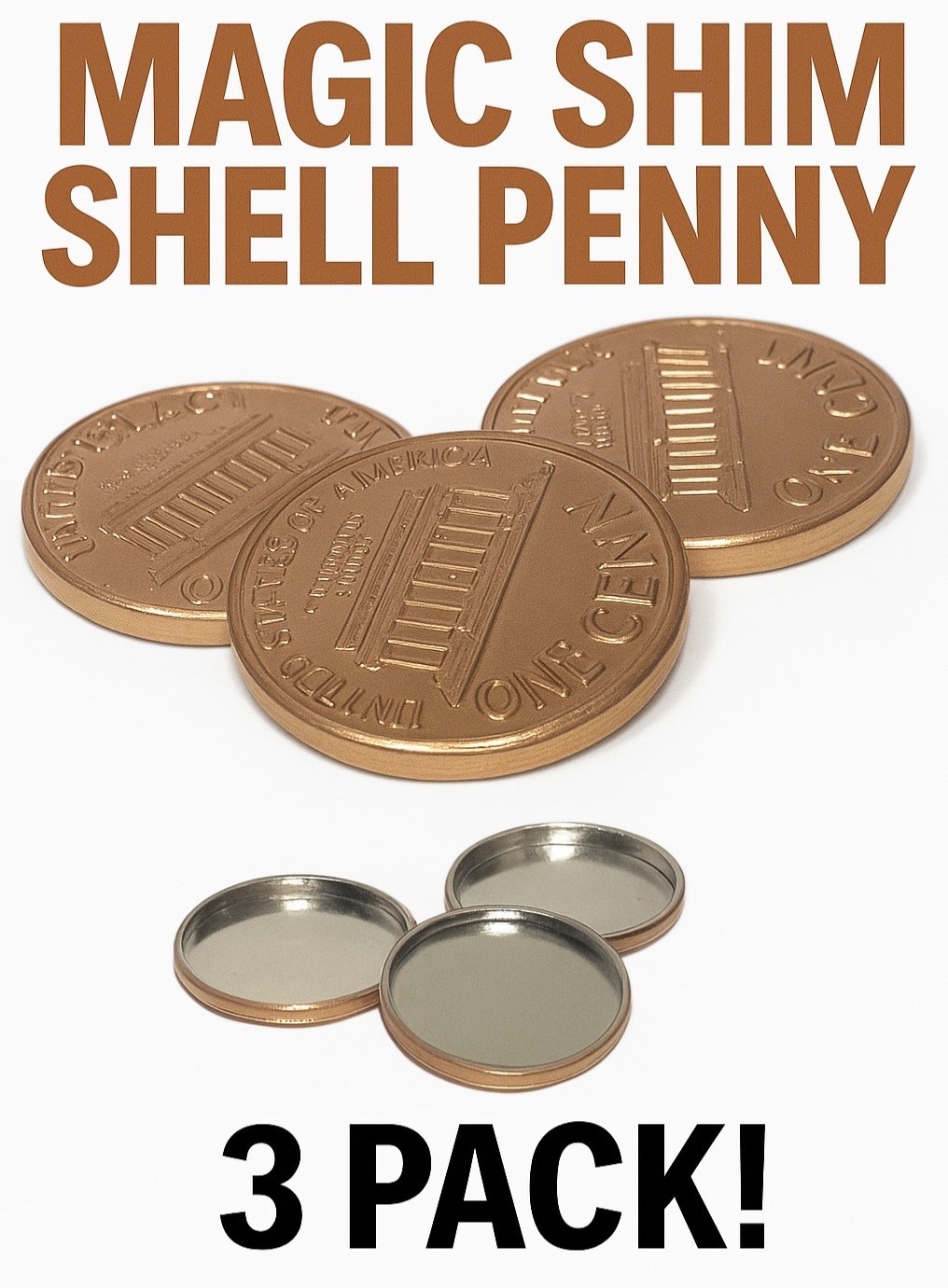 3 STEEL SHIM SHELL US PENNY TAIL Dime Magic Trick Hollow Coin Magnetic Vanish