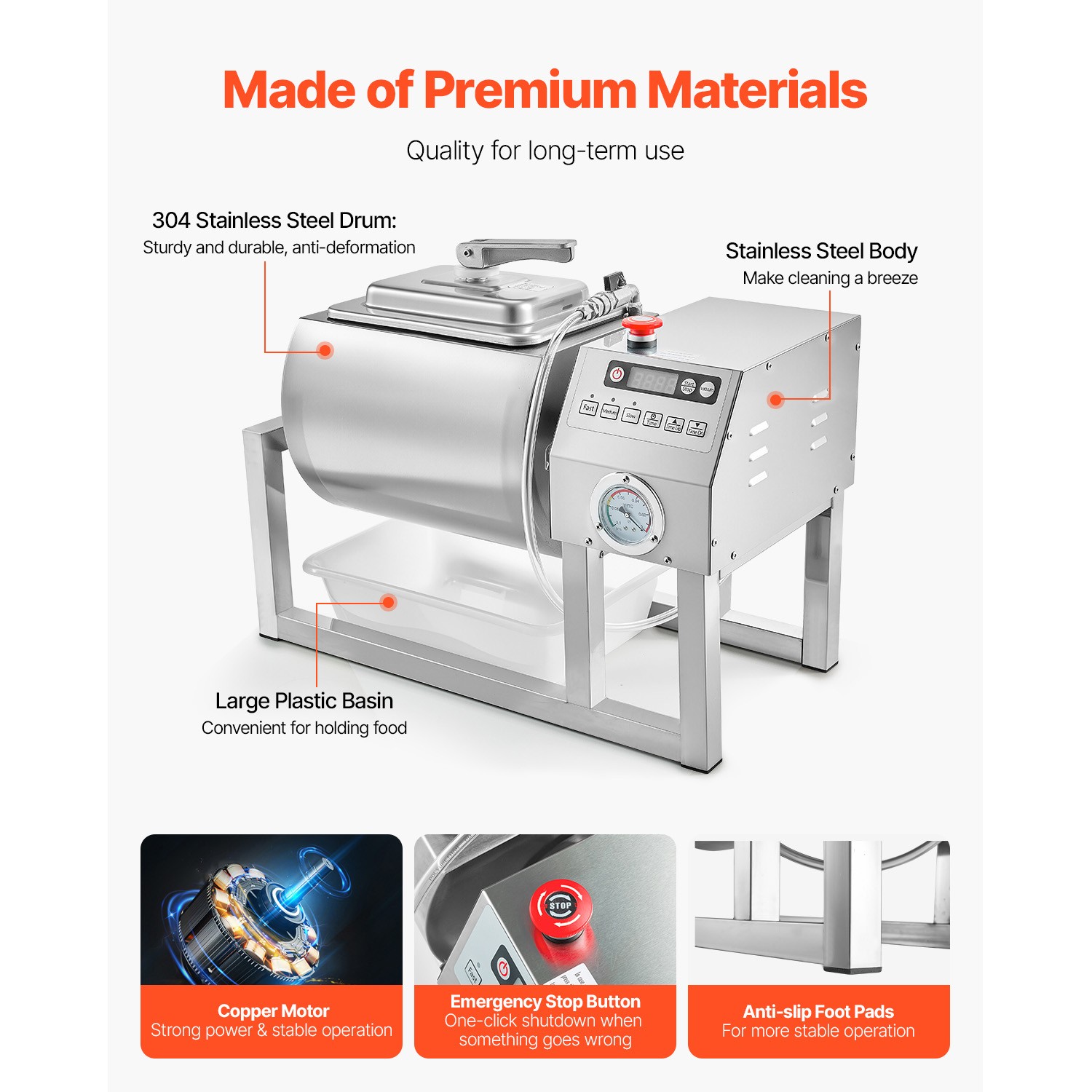 Vacuum Meat Tumbler Marinator Machine 20L Chicken Steak Fish Marinating Machine