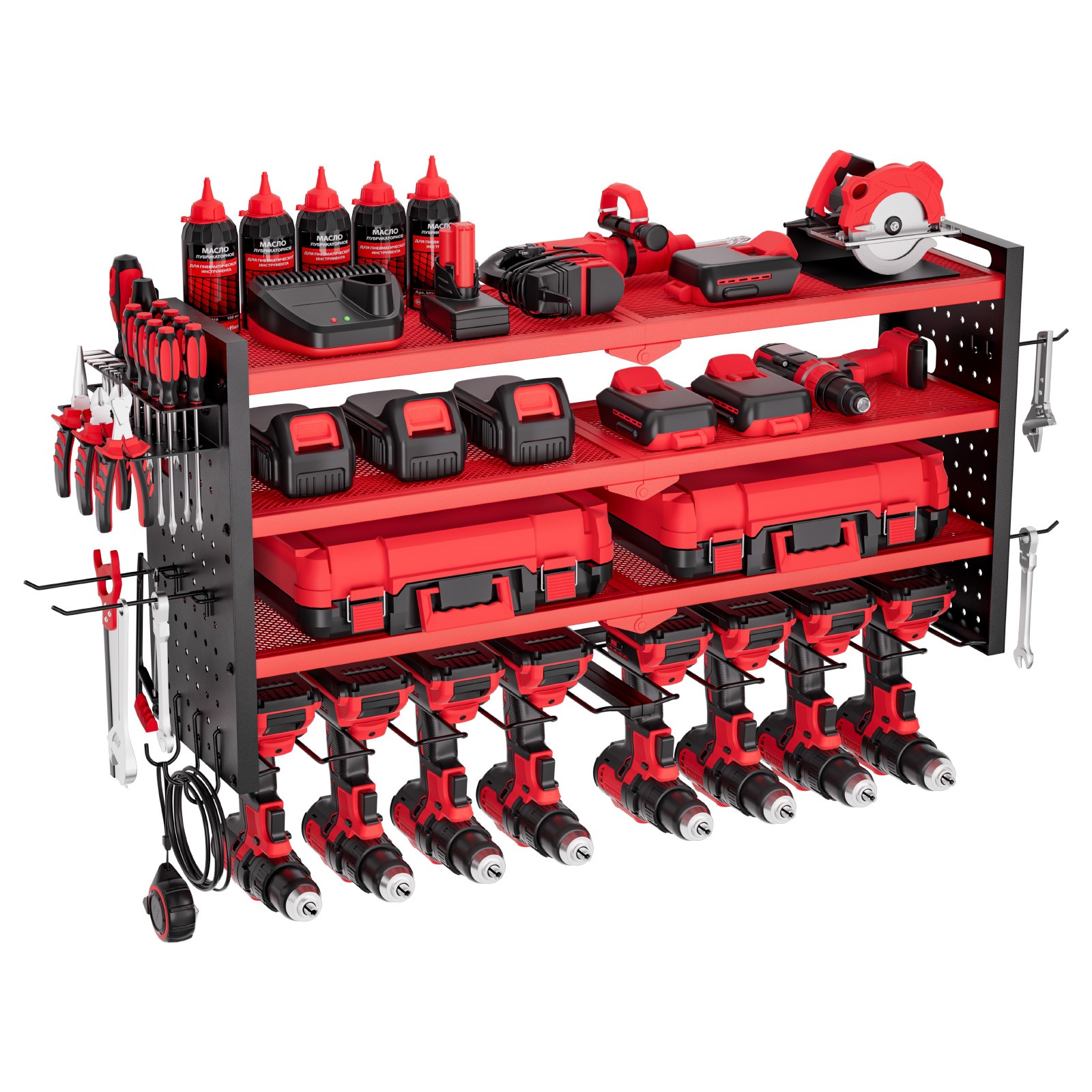 VEVOR Power Tool Organizer Wall Mount 4-Layer Drill Storage Rack 8 Drill Holders